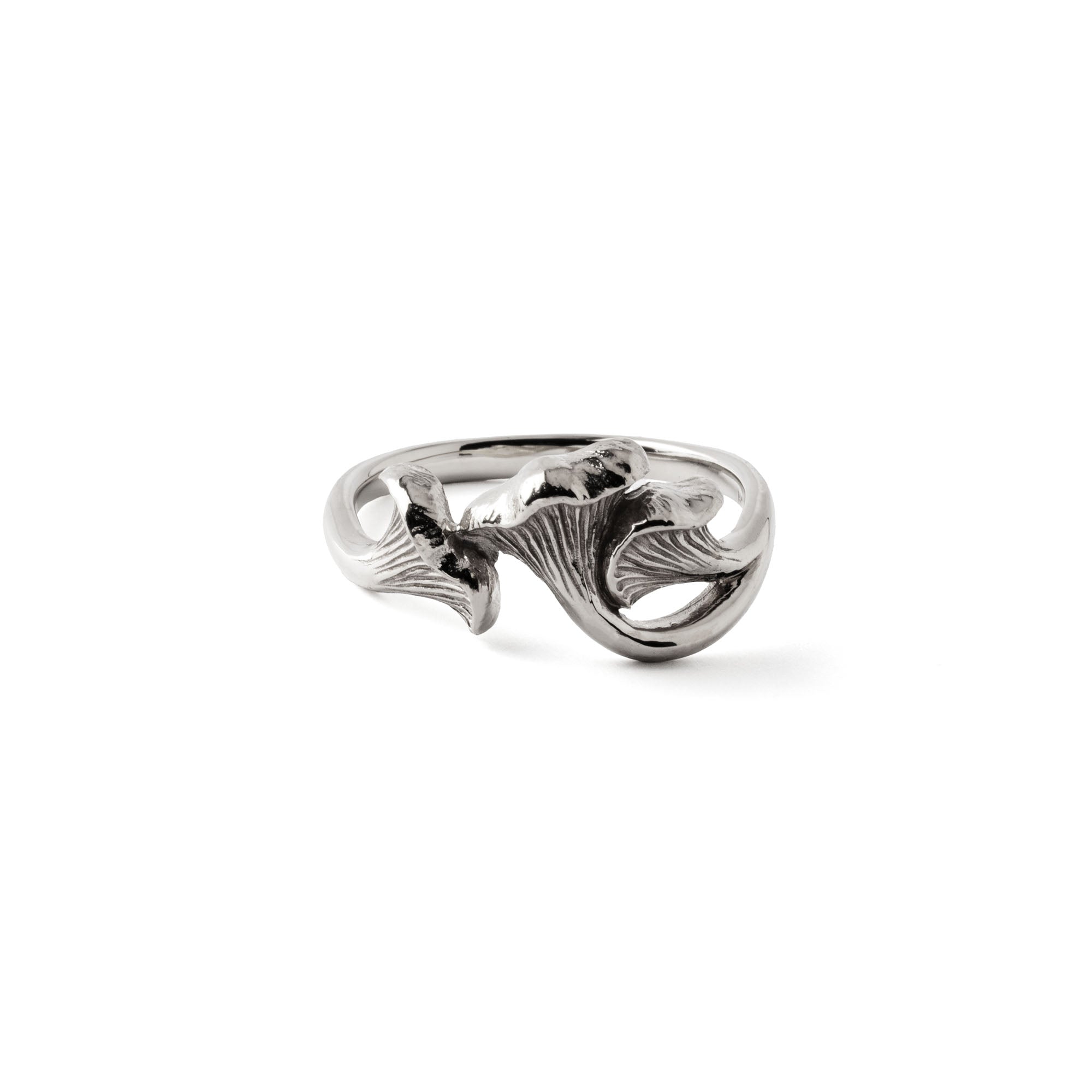 Chanterelle Mushroom Silver Ring frontal view