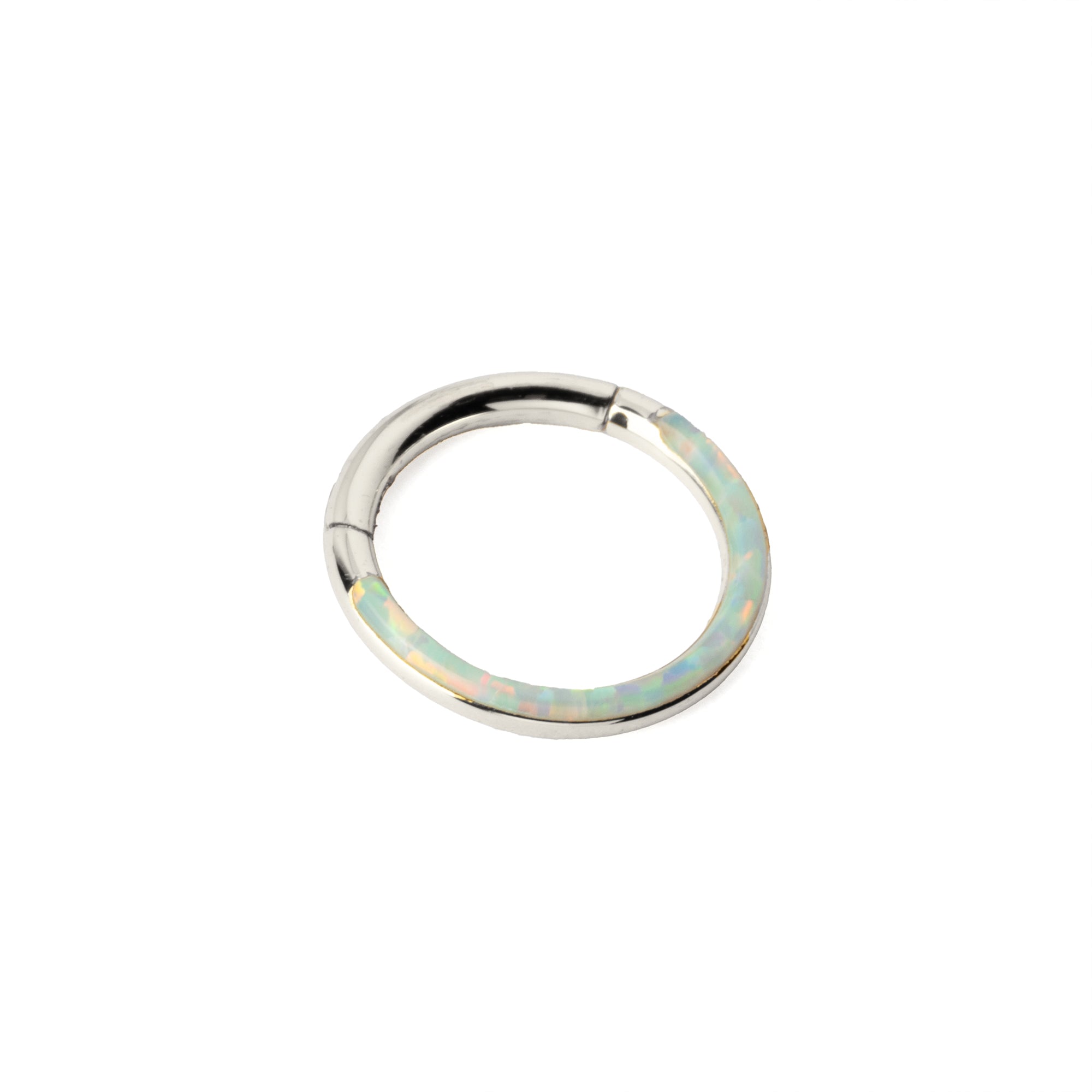Clicker Ring with Opal crescent right side view