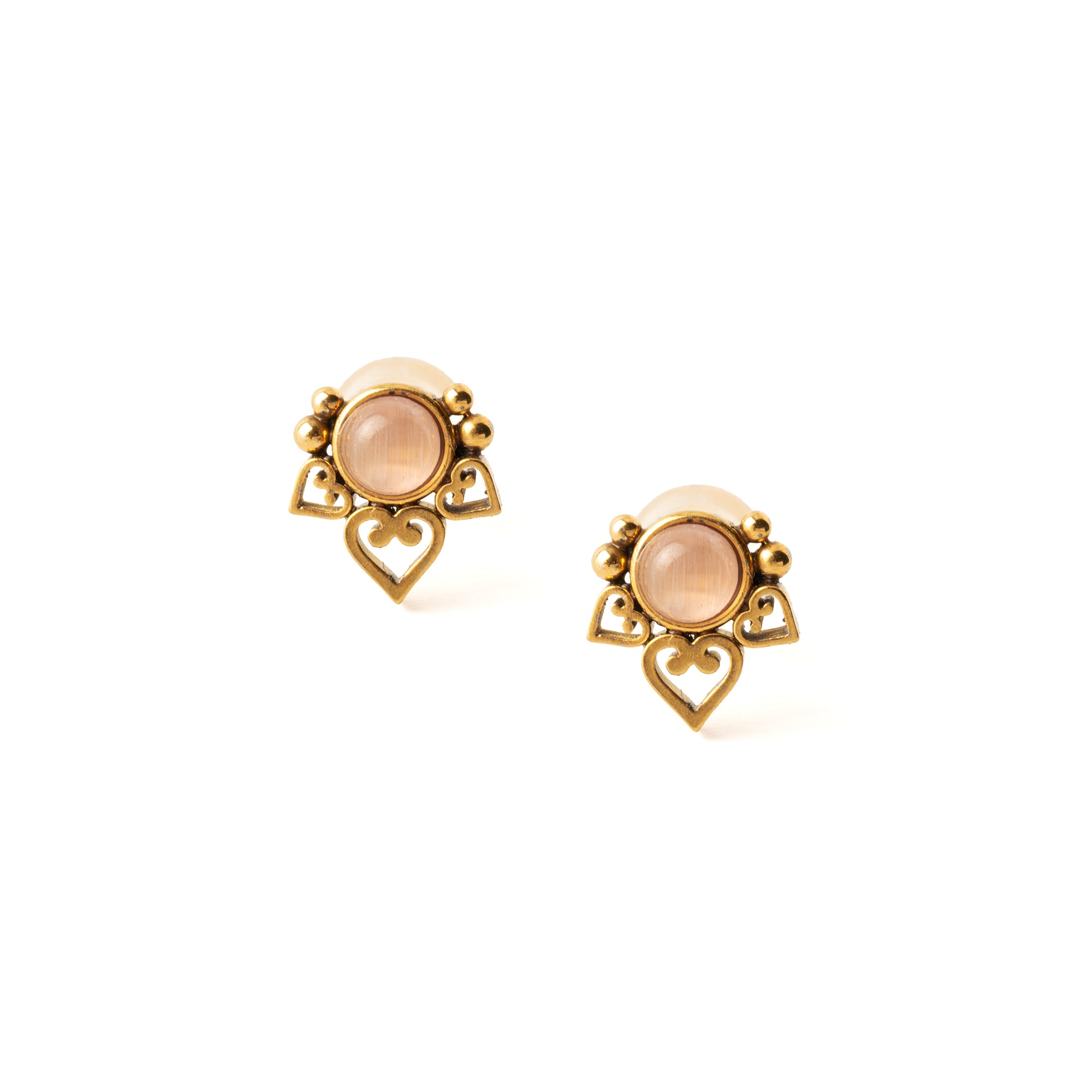 Crown Lotus Ear Studs with Cat Eye