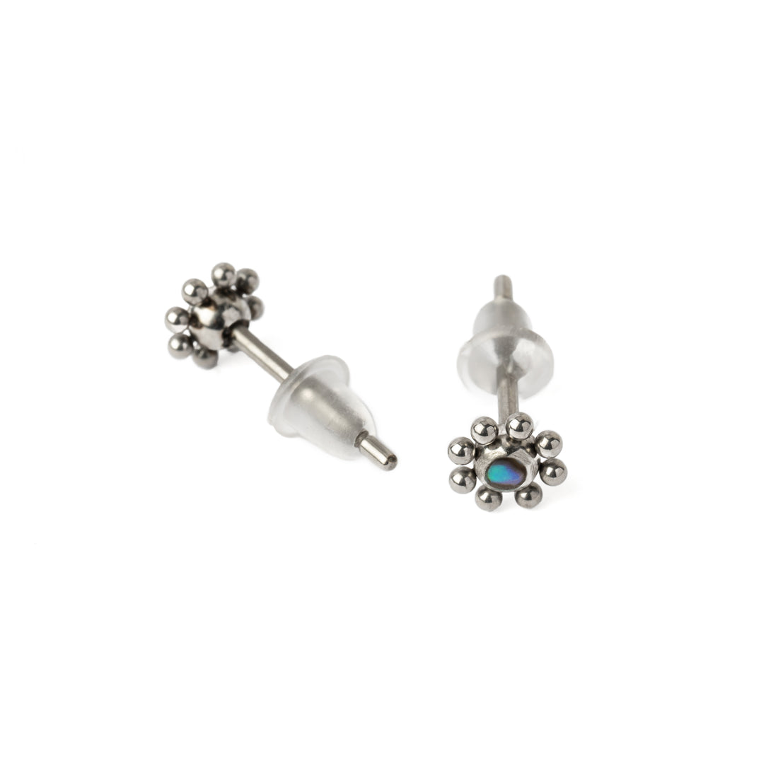 Daisy Abalone Ear Studs front and back view