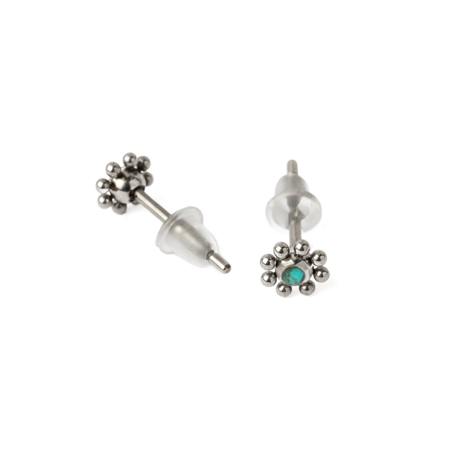 Daisy Turquoise Ear Studs front and back view