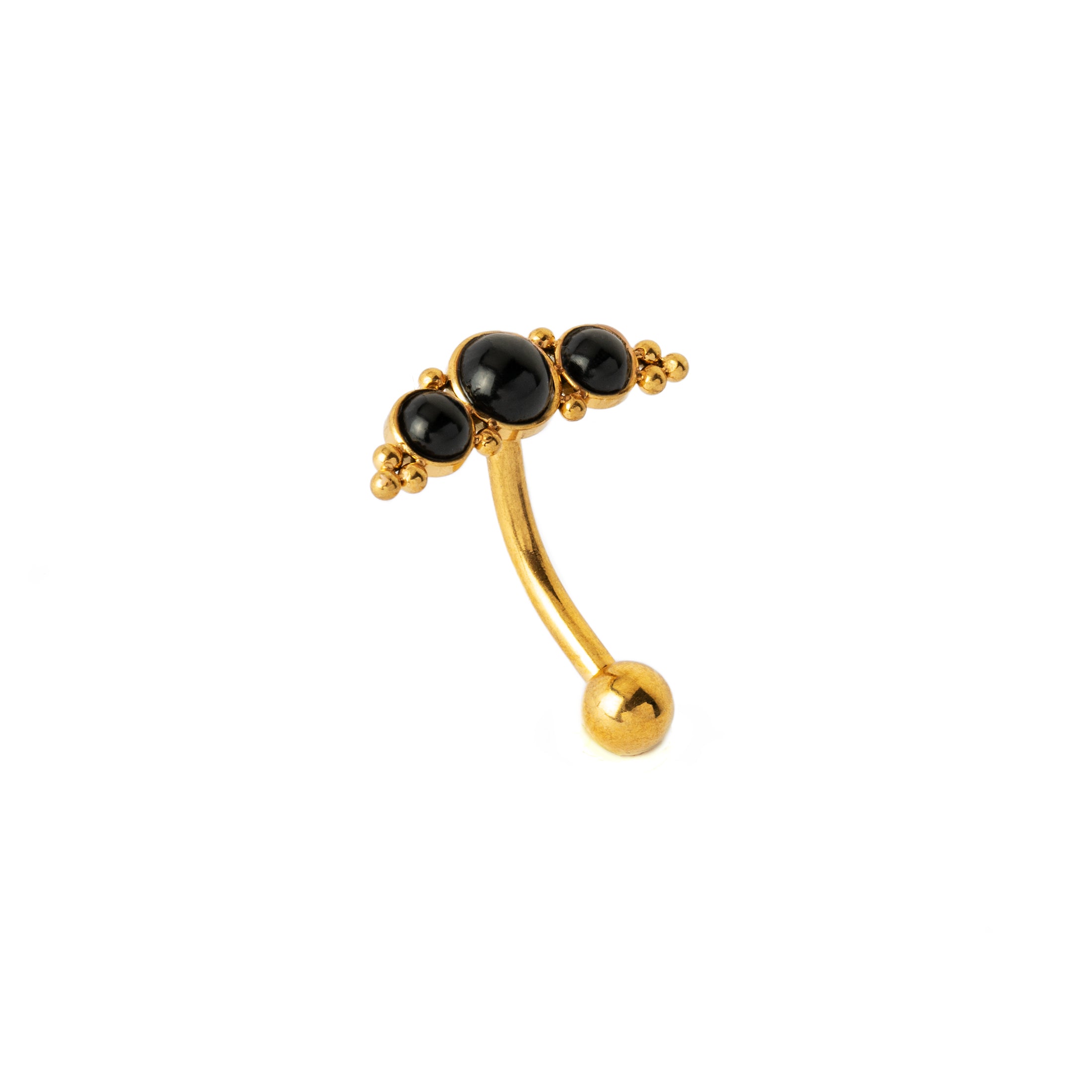 Deva I Golden Navel Piercing with Onyx left side view