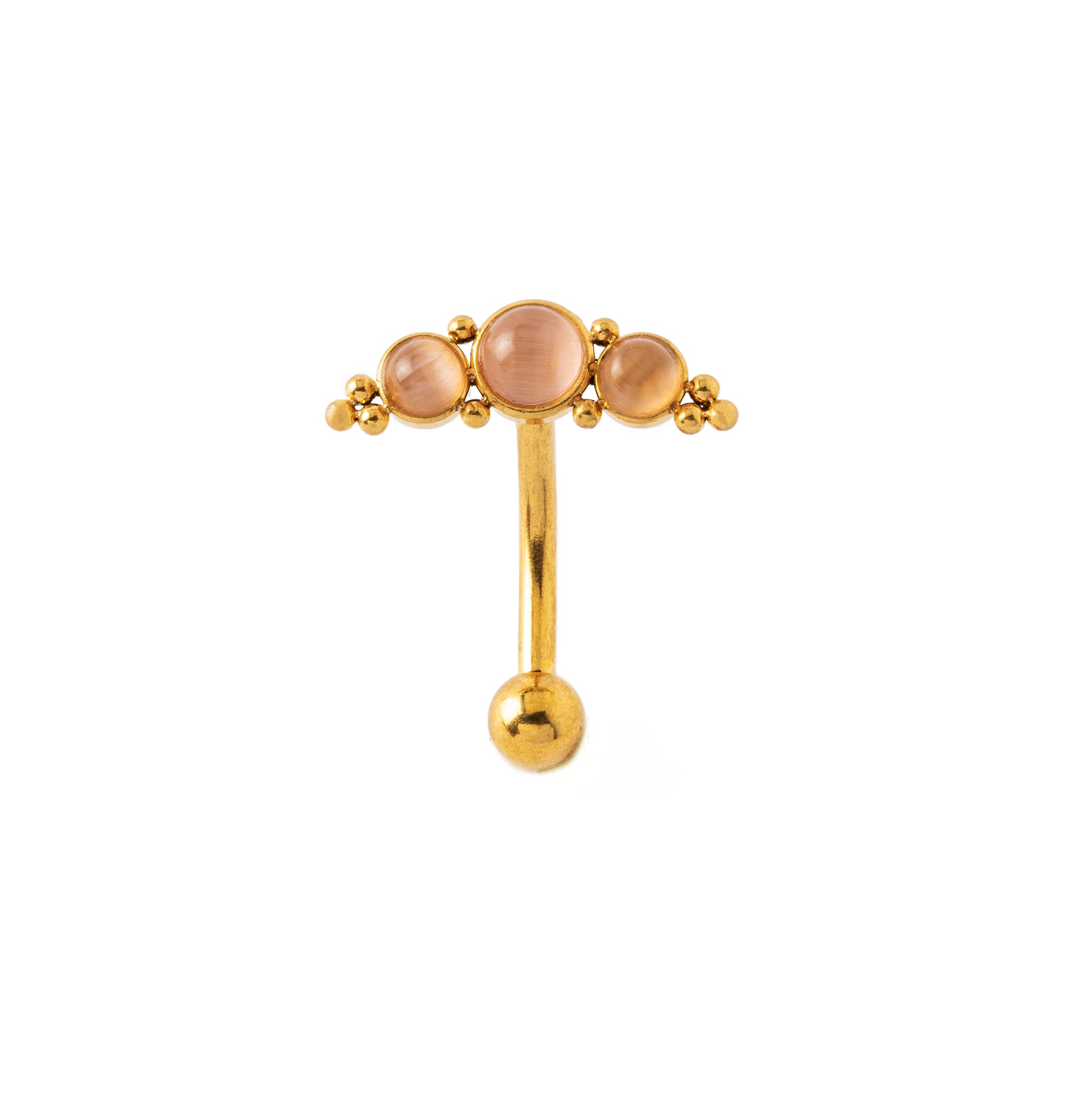 Deva I Golden Navel Piercing with Rose Cat Eye