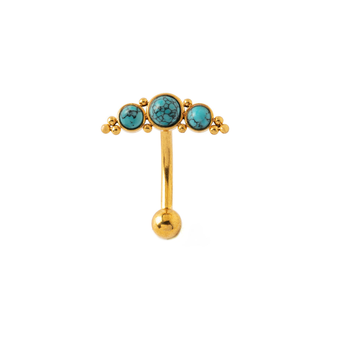 Deva I Golden Navel Piercing with Turquoise frontal view