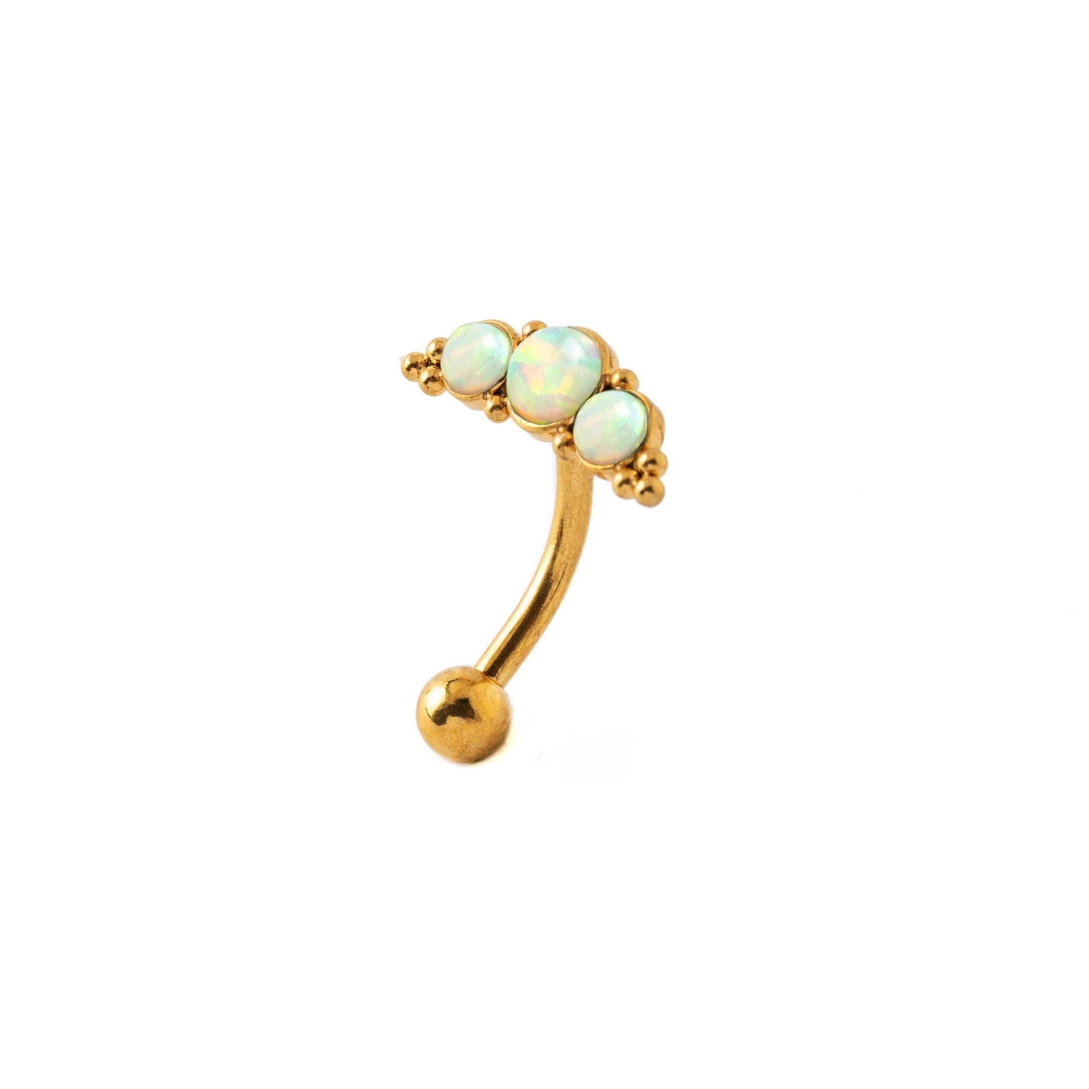 Deva I Golden Navel Piercing with White Opal left side view