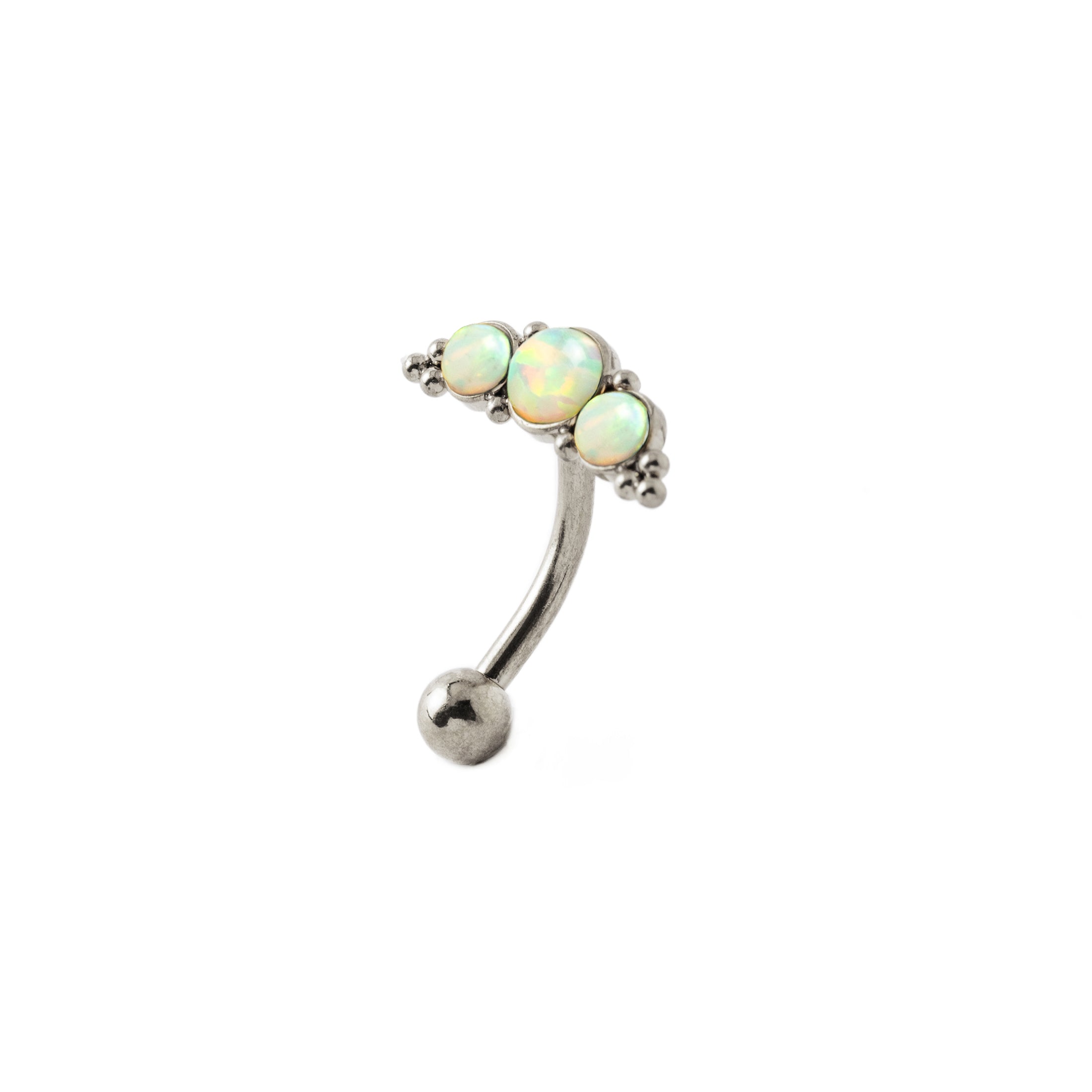 Deva I Navel Piercing with White Opal left side view