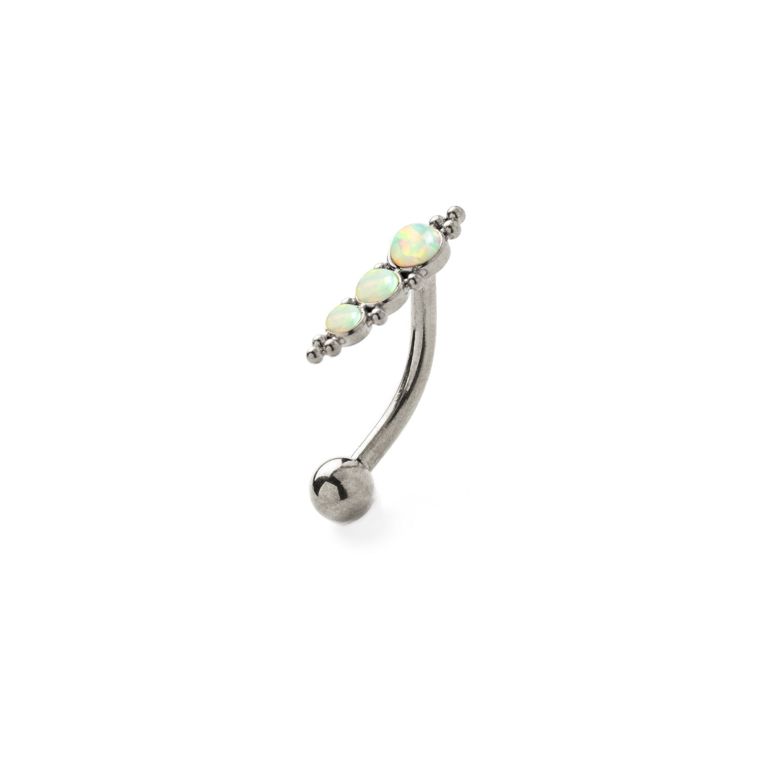 Deva Navel Piercing with White Opal right side view