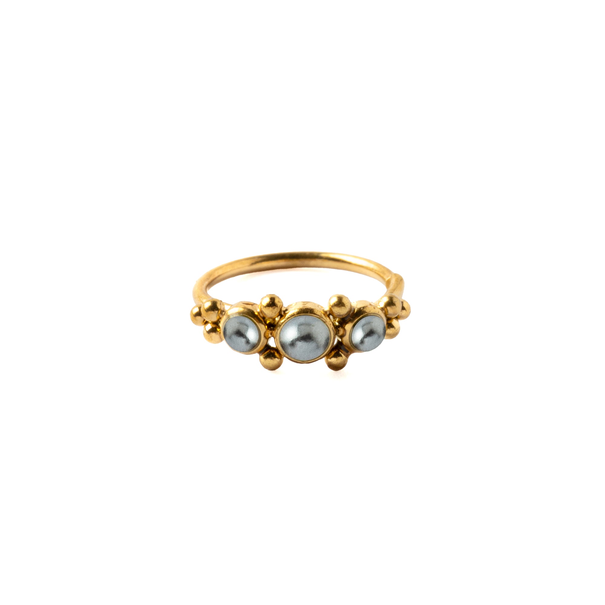 0.8mm (20g) Deva Golden Nose Ring with Pearls frontal view
