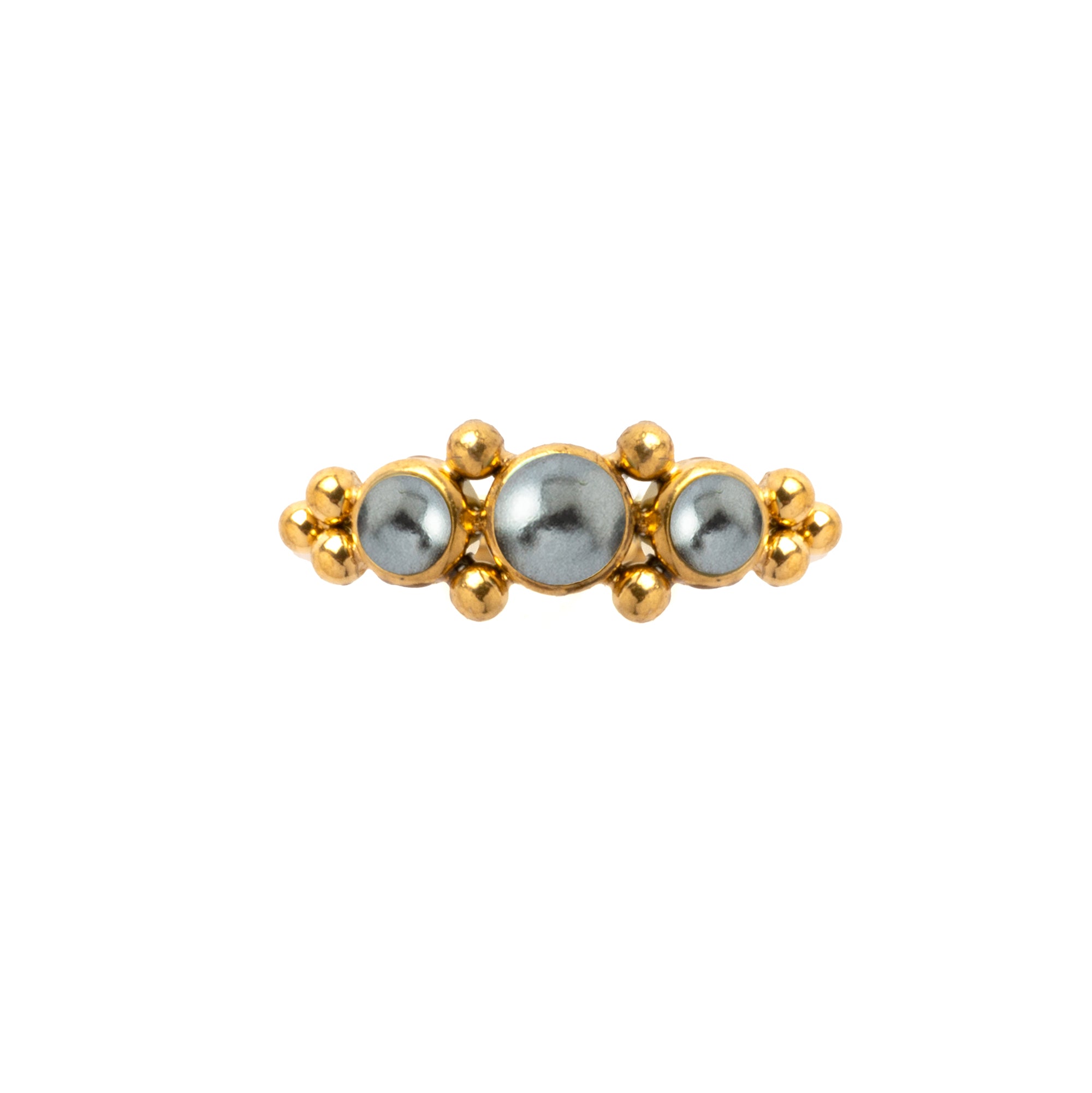 0.8mm (20g) Deva Golden Nose Ring with Pearls frontal view