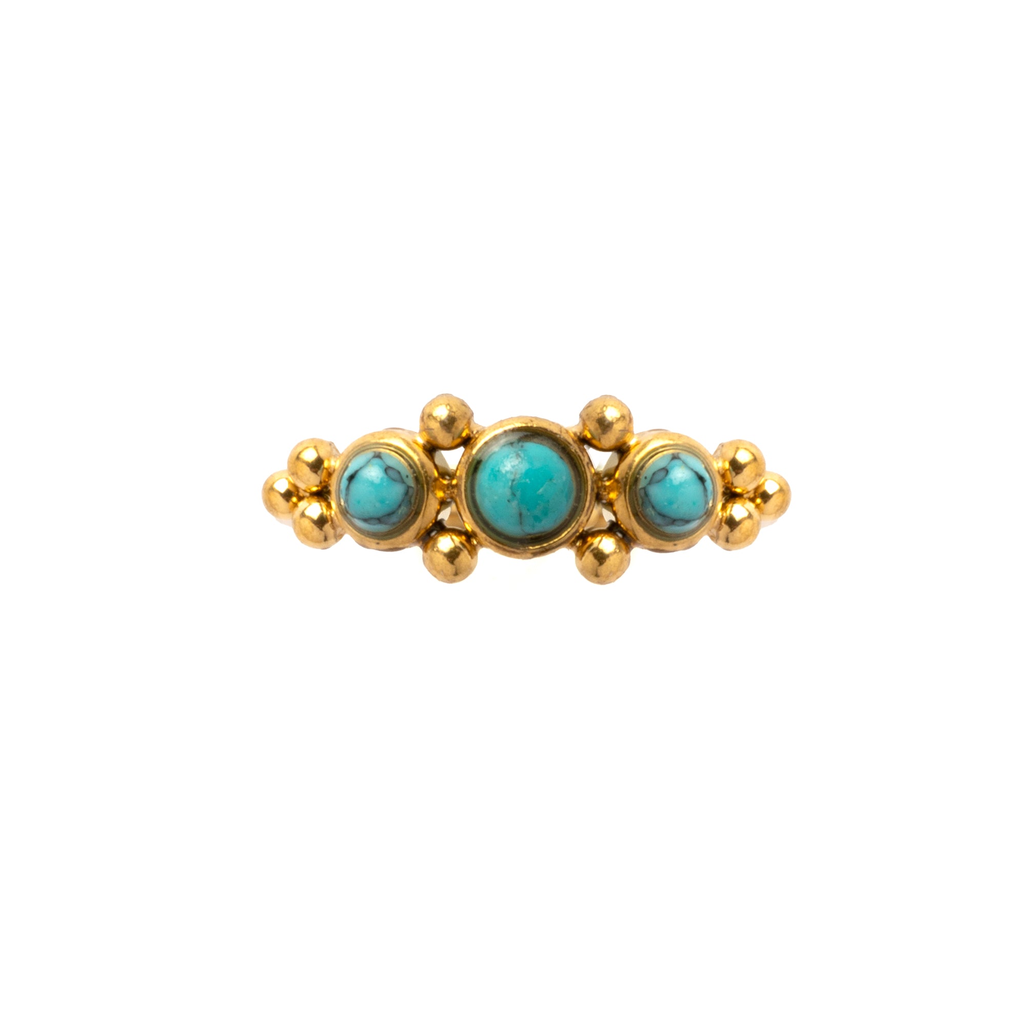 0.8mm (20g) Deva Golden Nose Ring with Turquoise frontal view