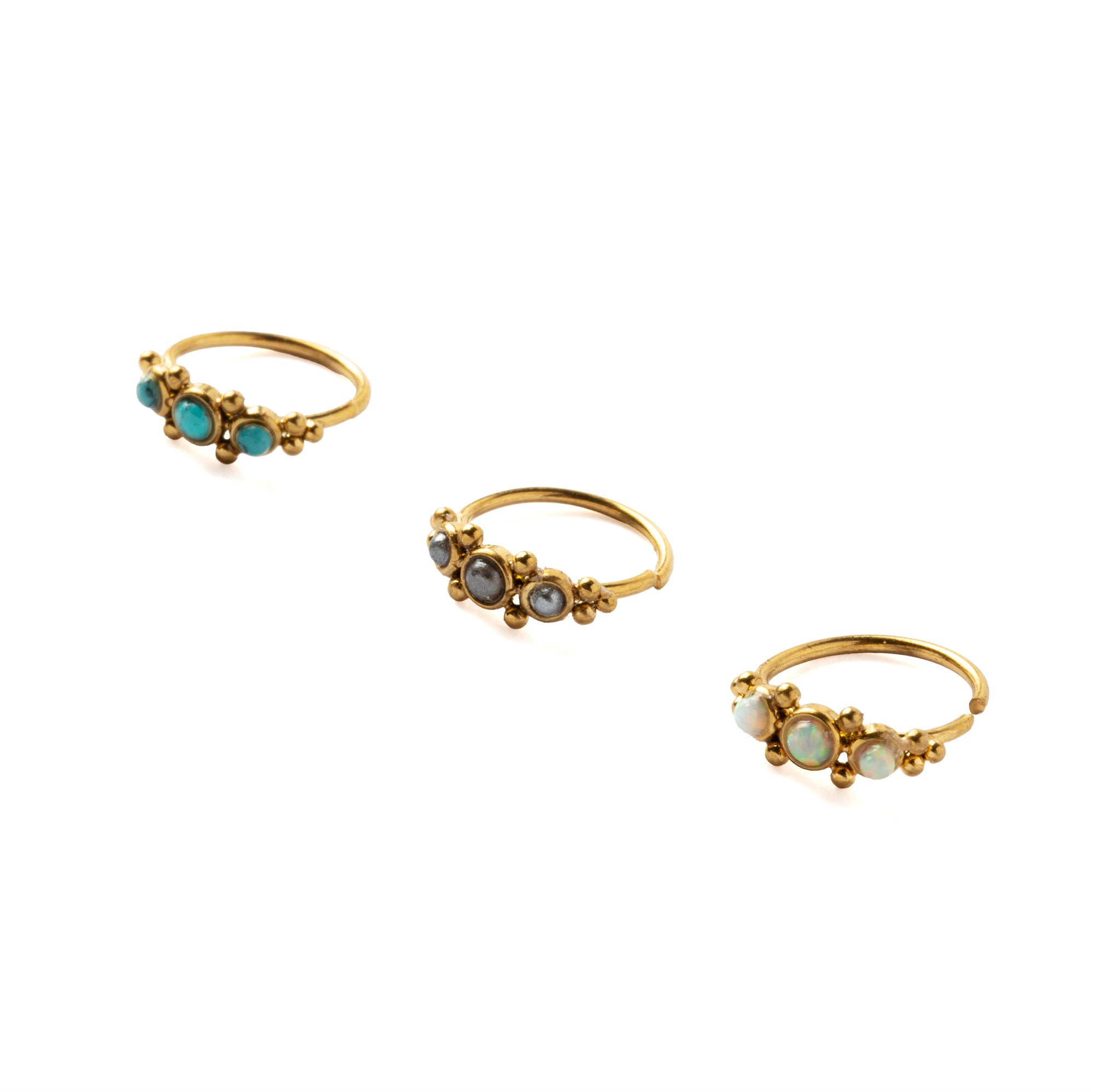 0.8mm (20g) Deva Golden Nose Rings with Opals, Turquoise and pearls