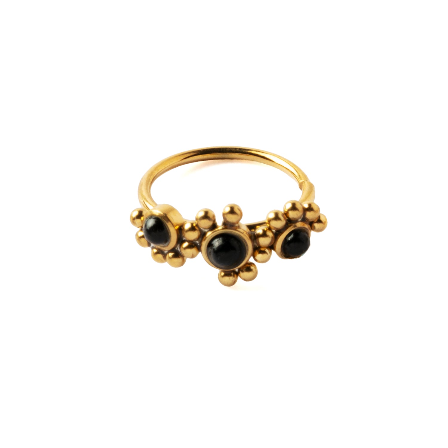 Devina Golden Nose Ring with Black Onyx frontal view