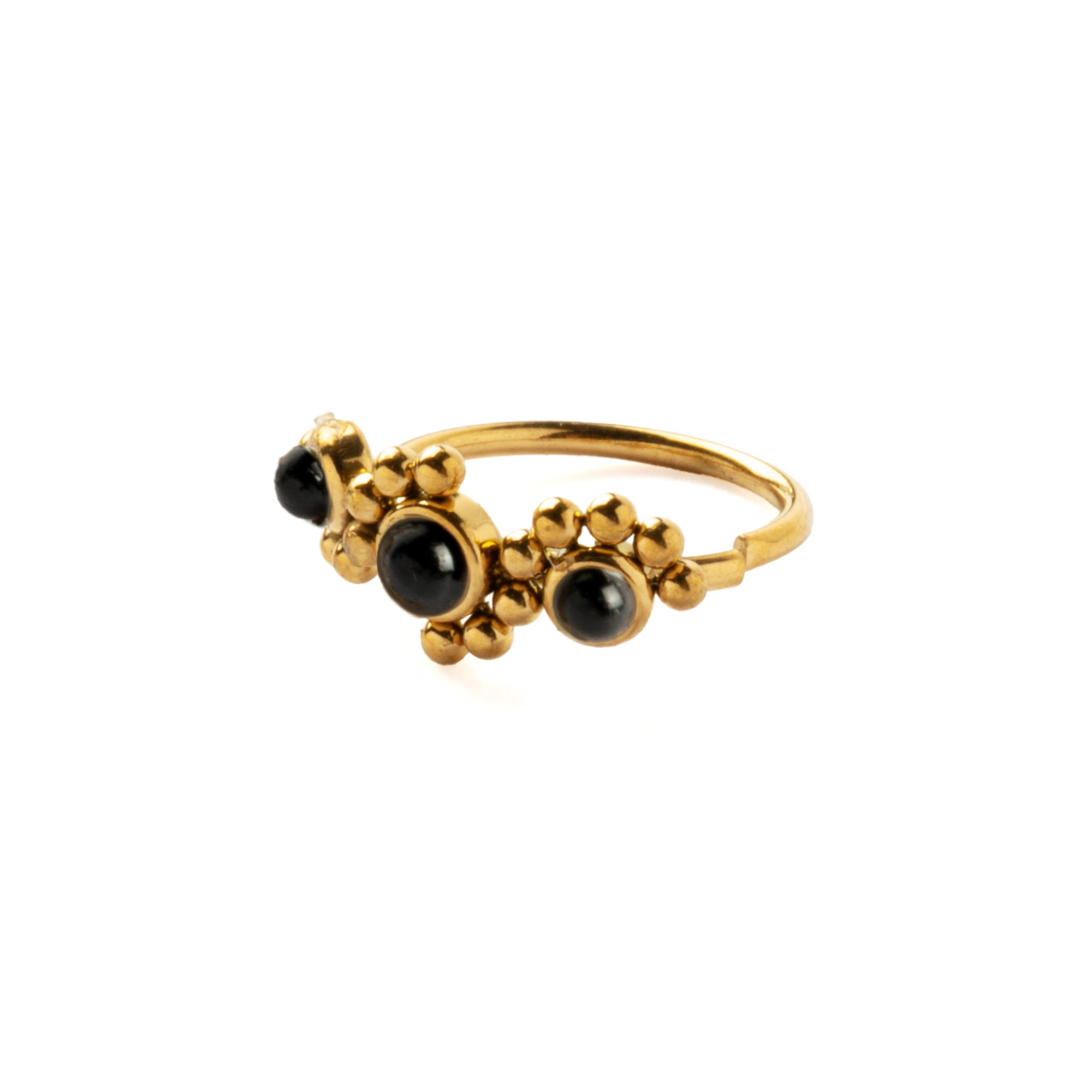 Devina Golden Nose Ring with Black Onyx right side view