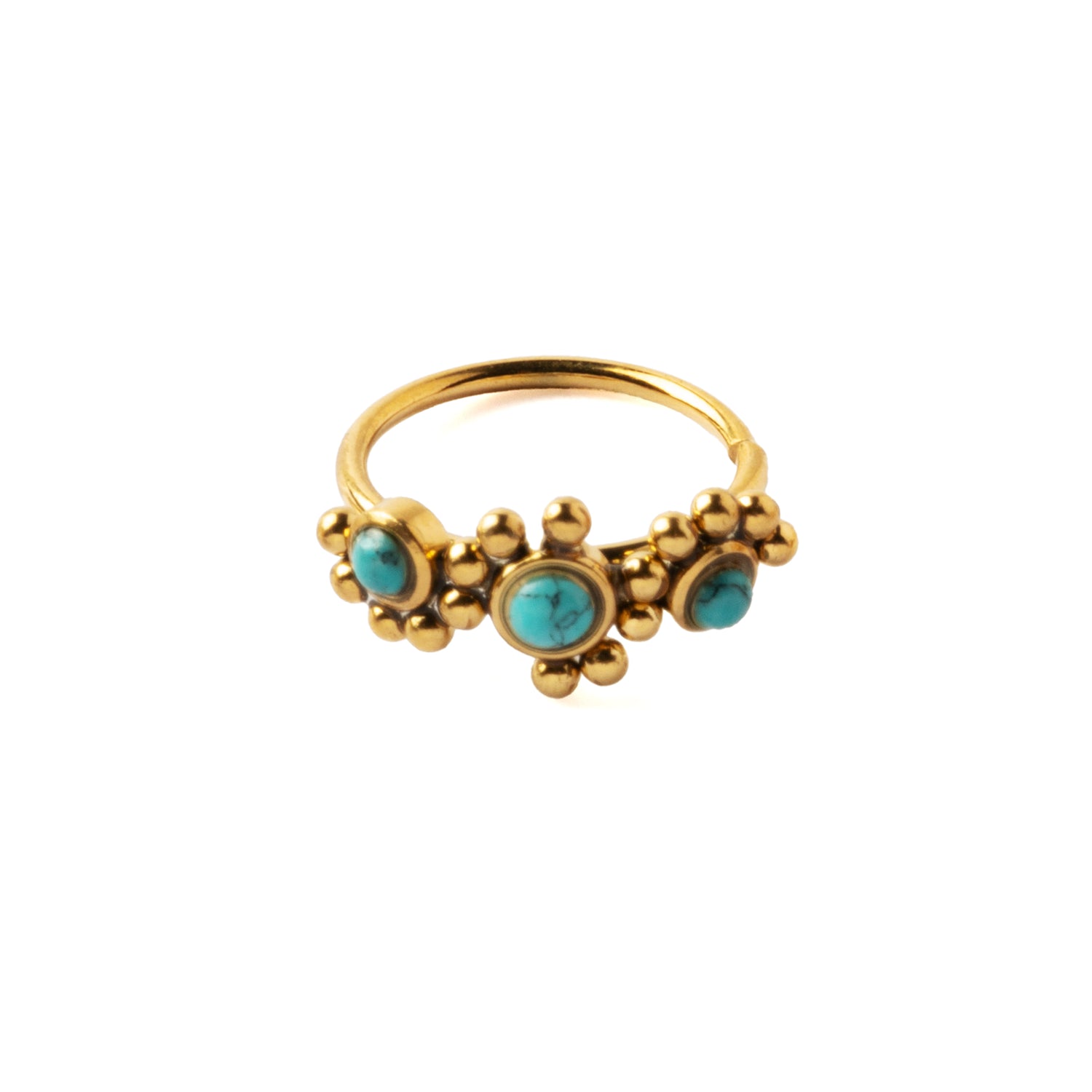Devina Golden Nose Ring with Turquoise frontal view
