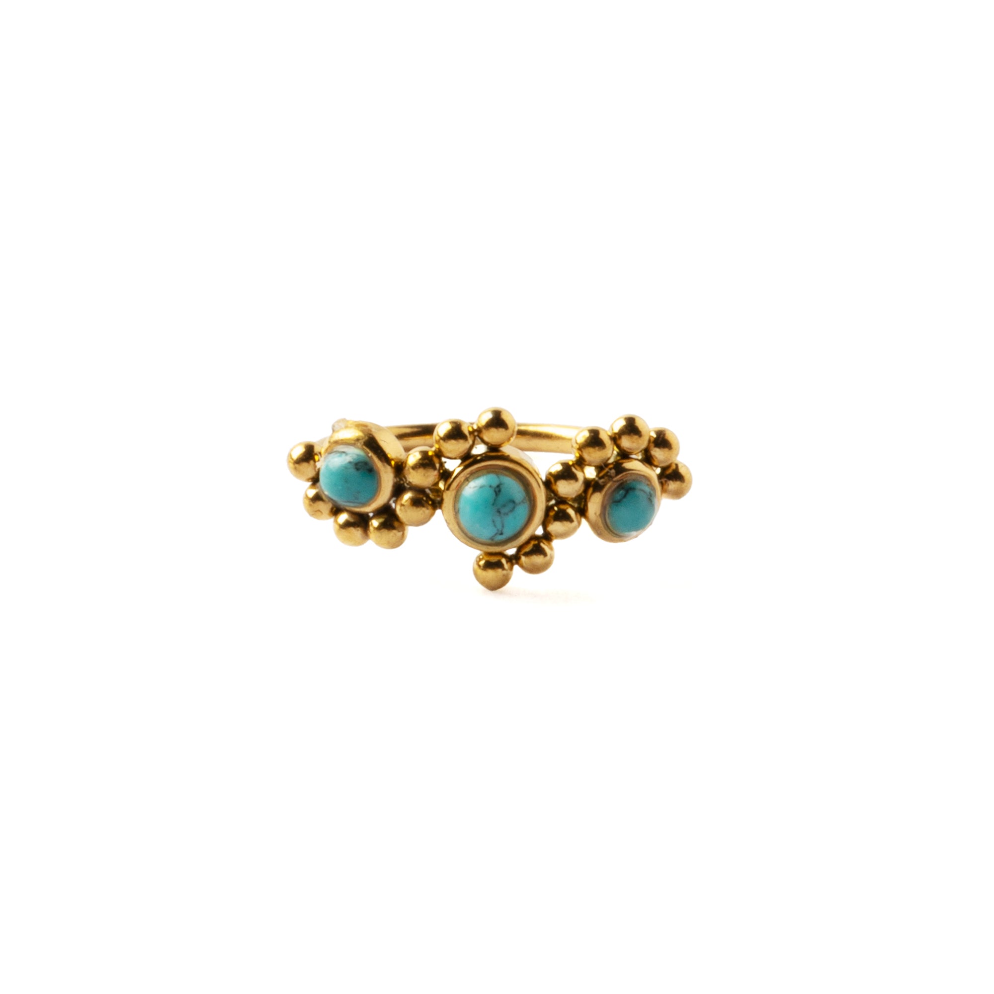 Devina Golden Nose Ring with Turquoise frontal view