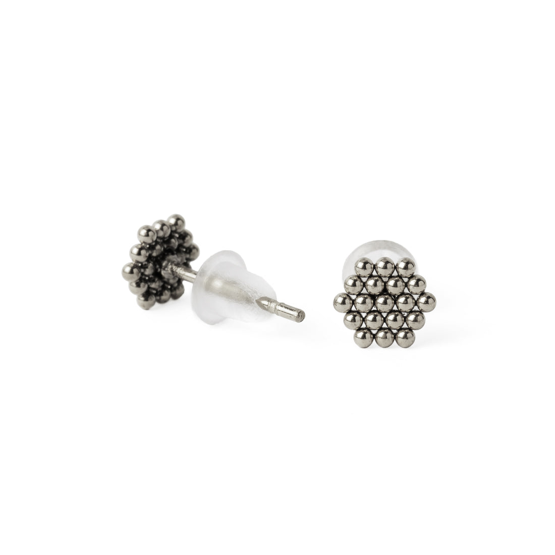 Dotted Hexagon Ear Studs front and back view