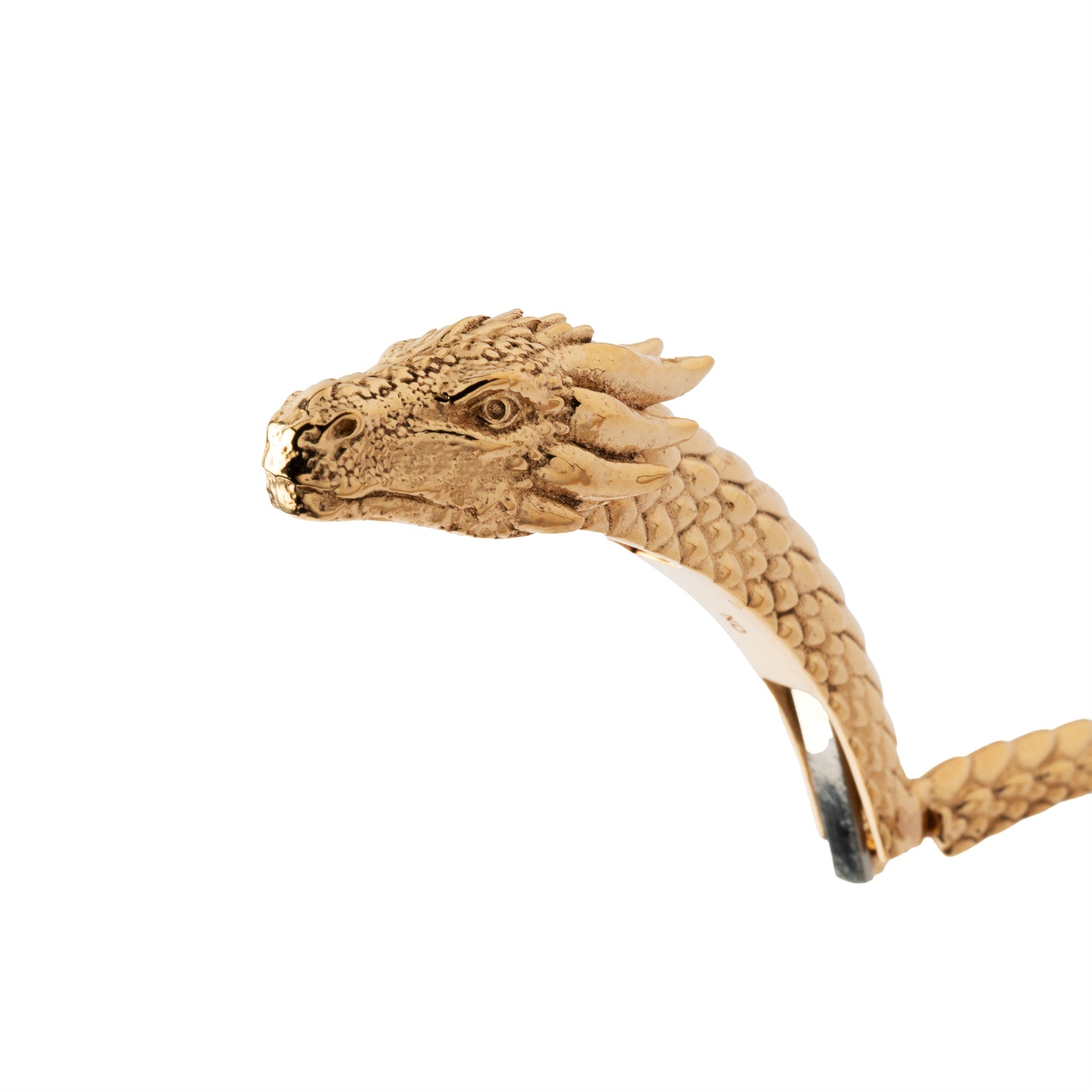 Golden bronze Dragon Cuff Bracelet close up view