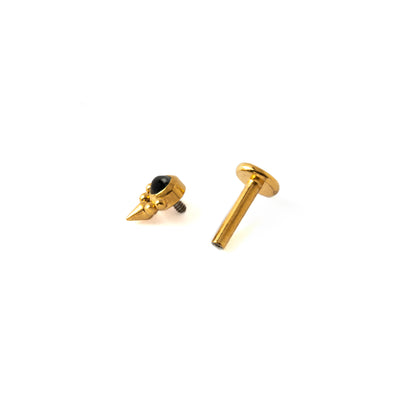 Elvira Gold surgical steel internally threaded Labret with Black Onyx open mode view