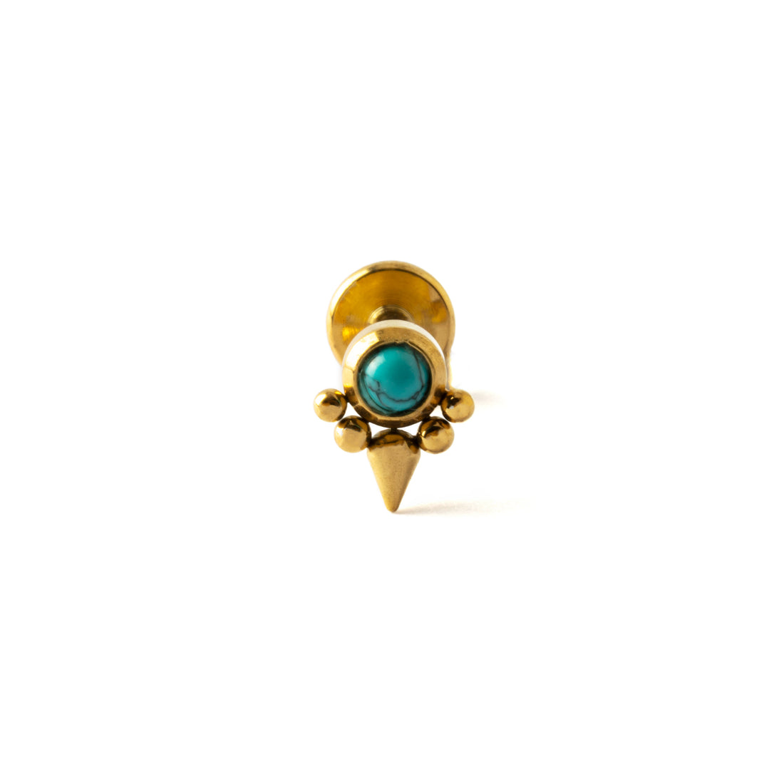 Elvira Gold surgical steel internally threaded Labret with Turquoise frontal view