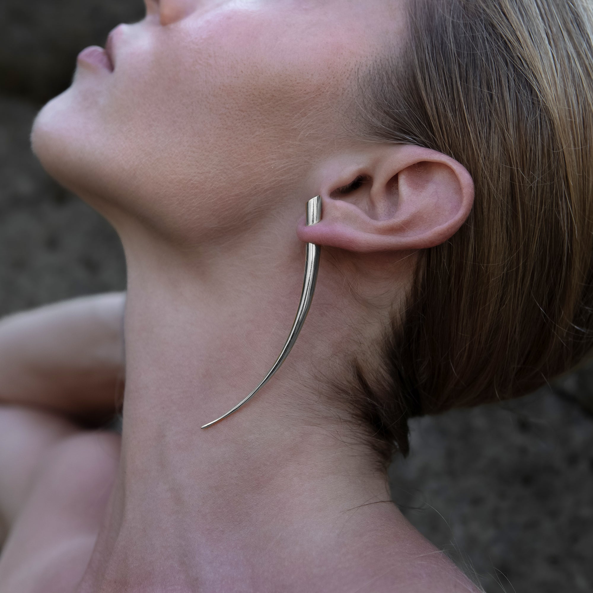 model wearing Extra Long Camden Silver Spike