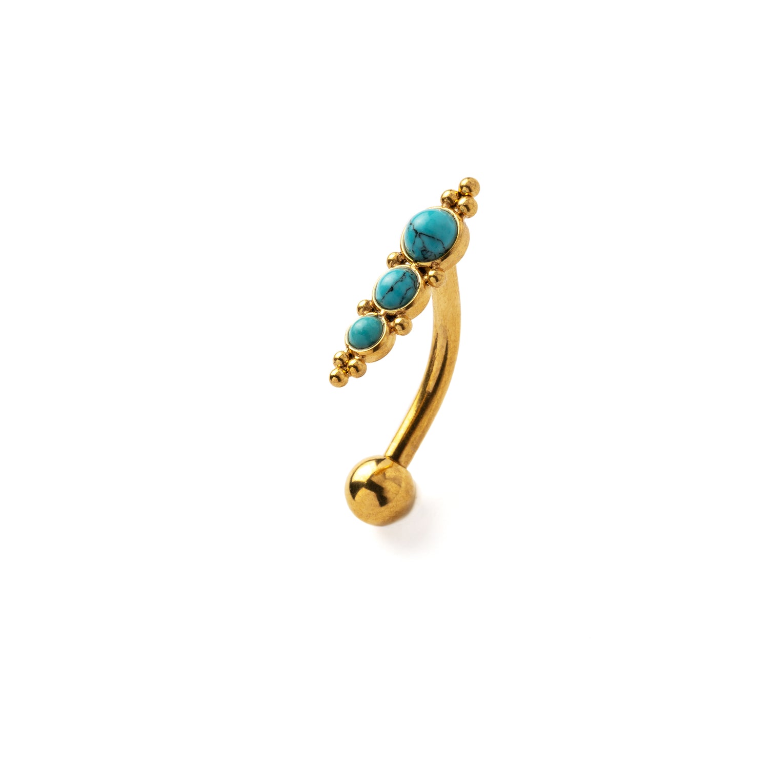 Floating Golden Navel Piercing with Turquoise left side view