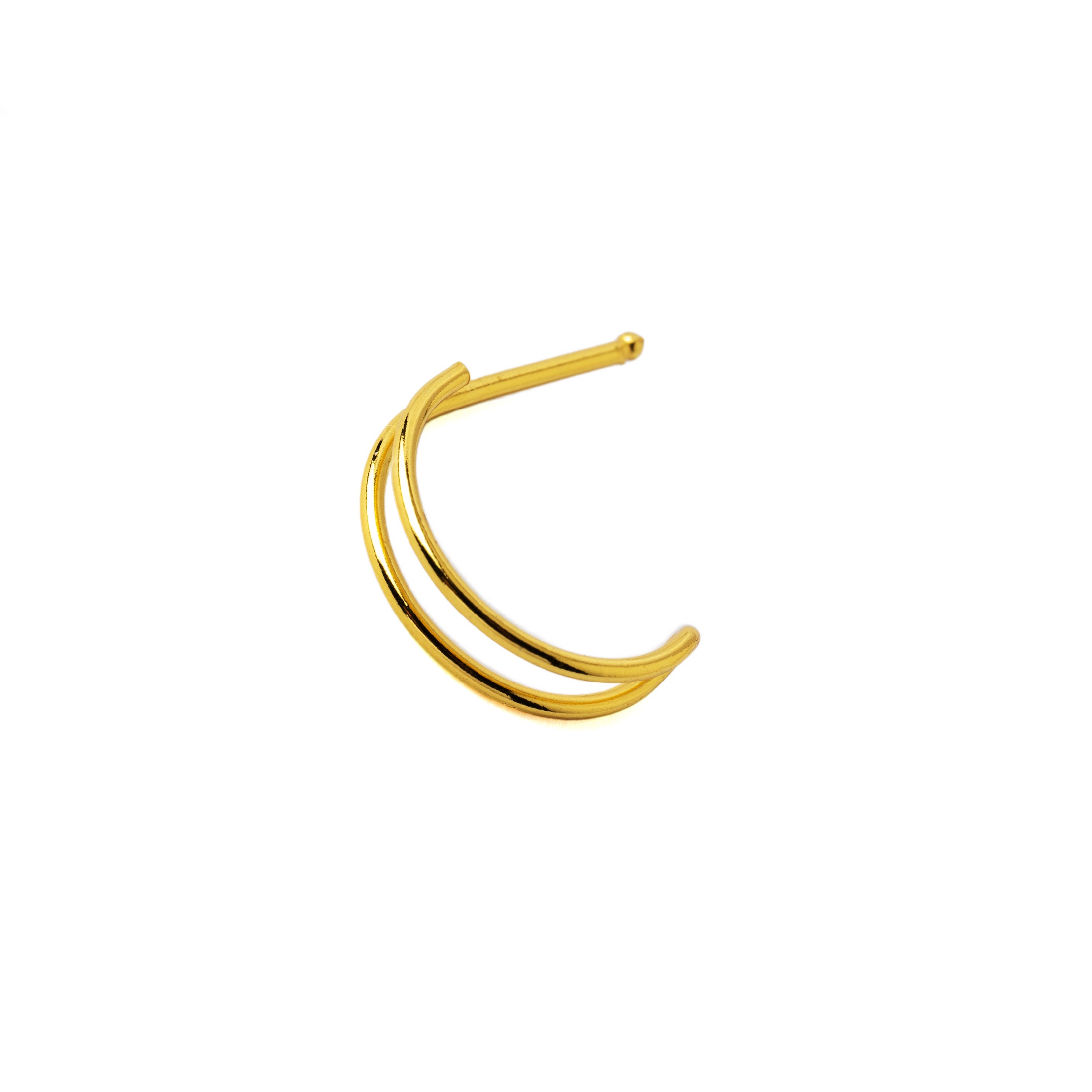 Gold Double Ring Nose Post right side view