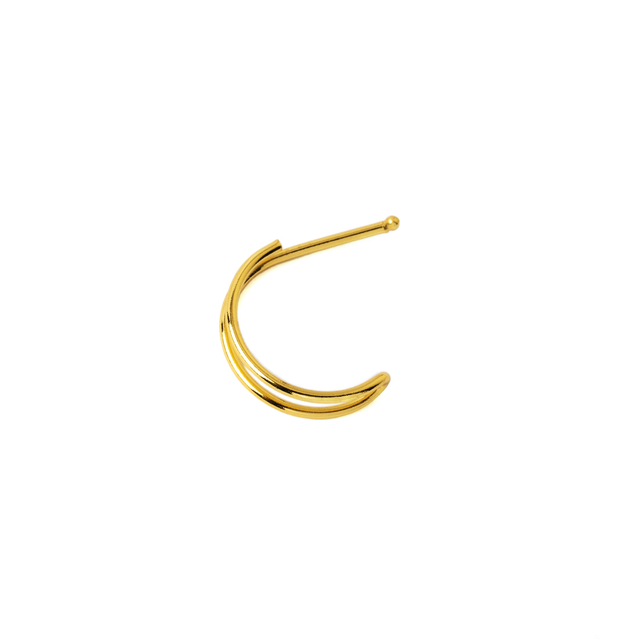 Gold Double Ring Nose Post right side view