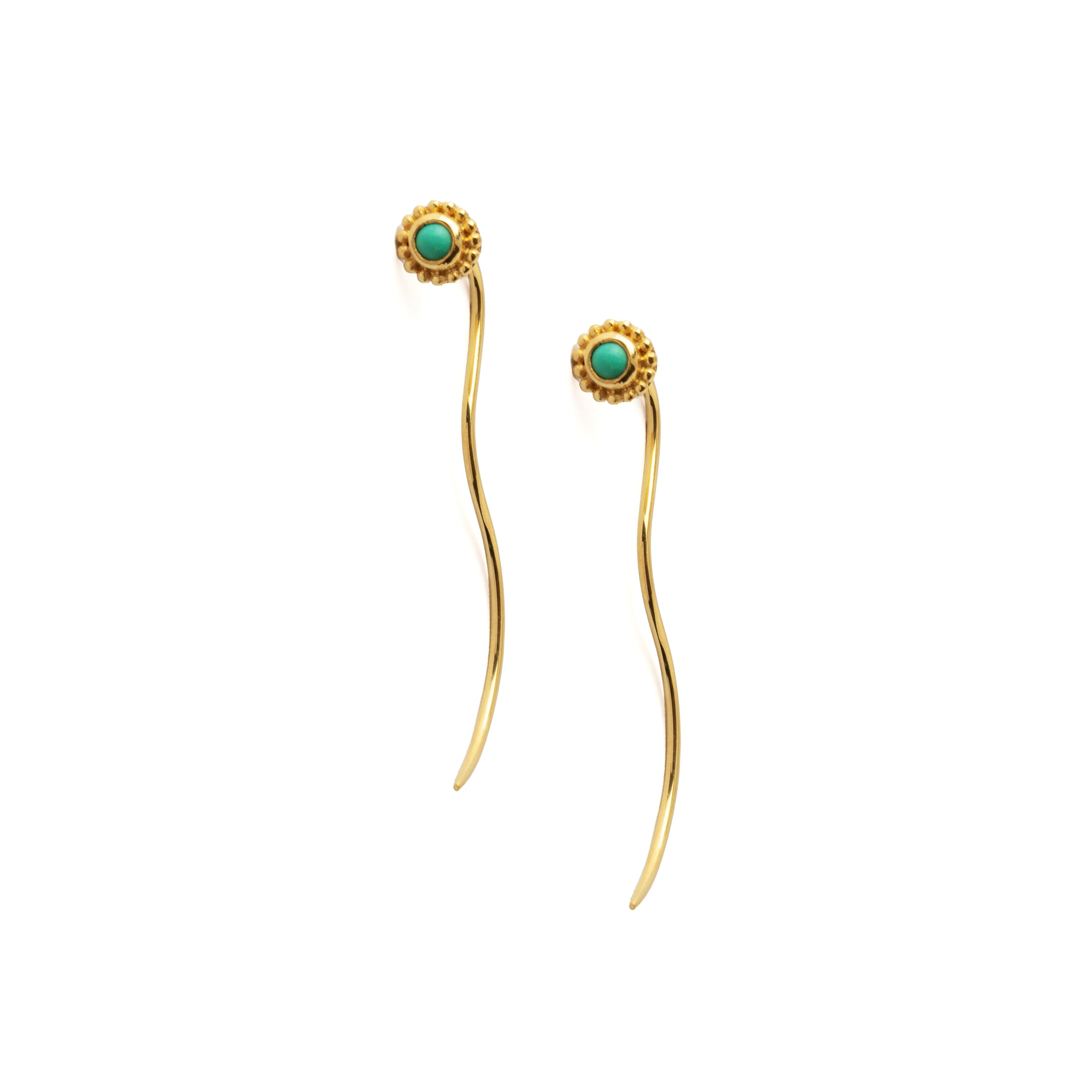 Gold Flower & Turquoise Stem Earrings frontal view