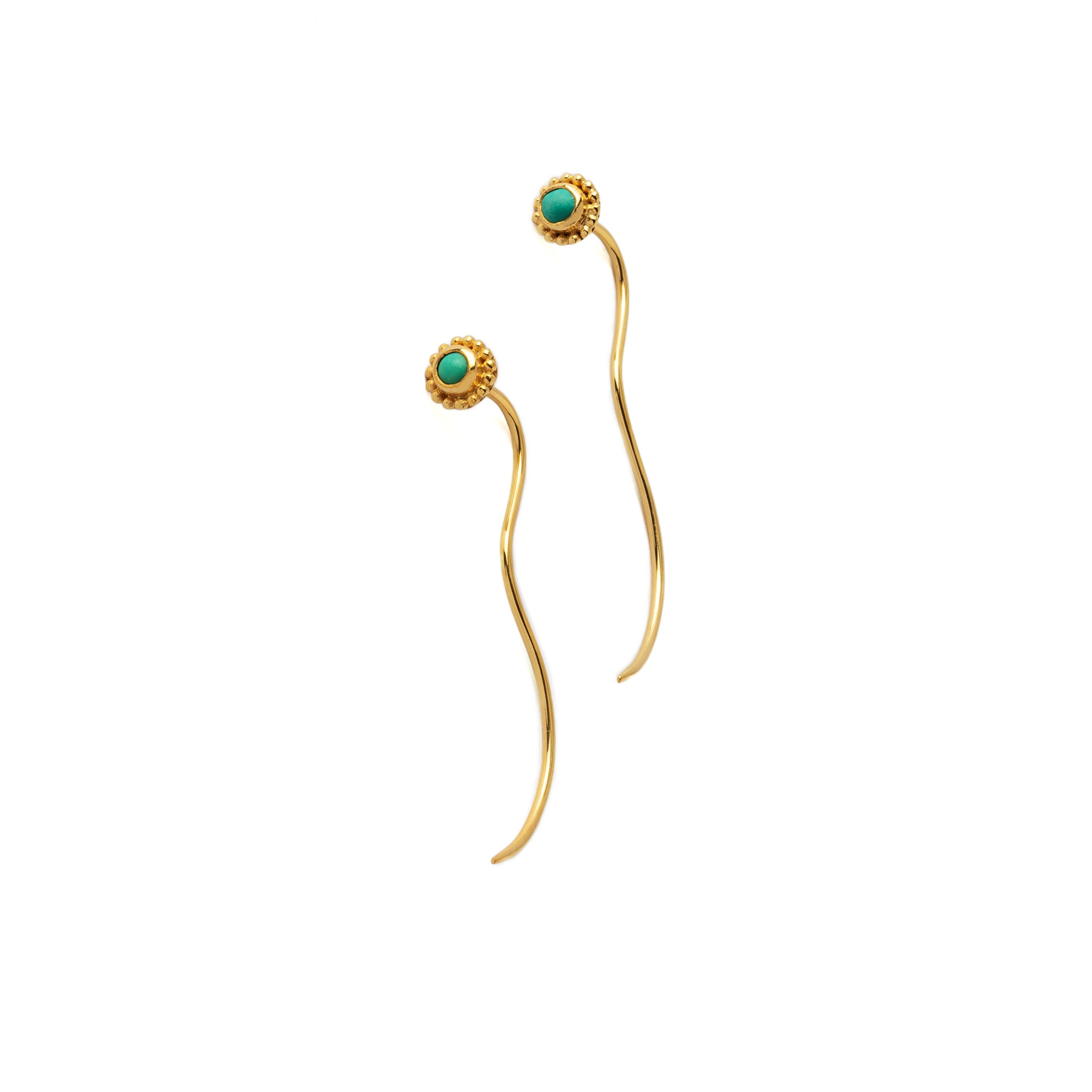 Gold Flower & Turquoise Stem Earrings right side view
