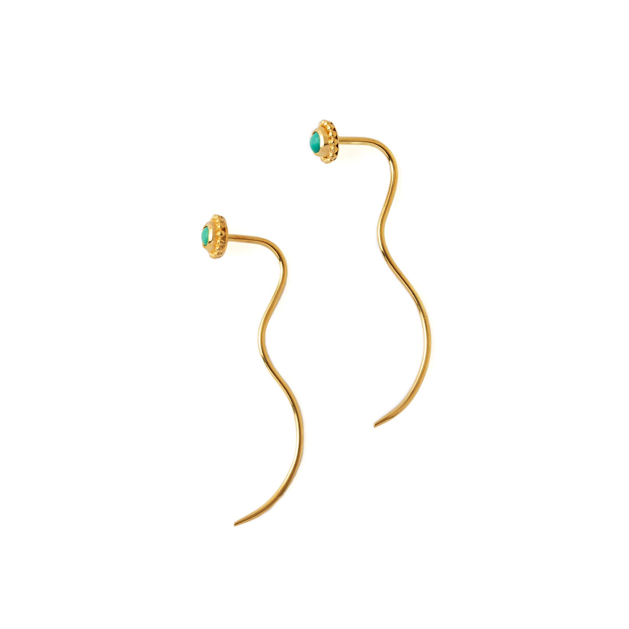 Gold Flower & Turquoise Stem Earrings side view