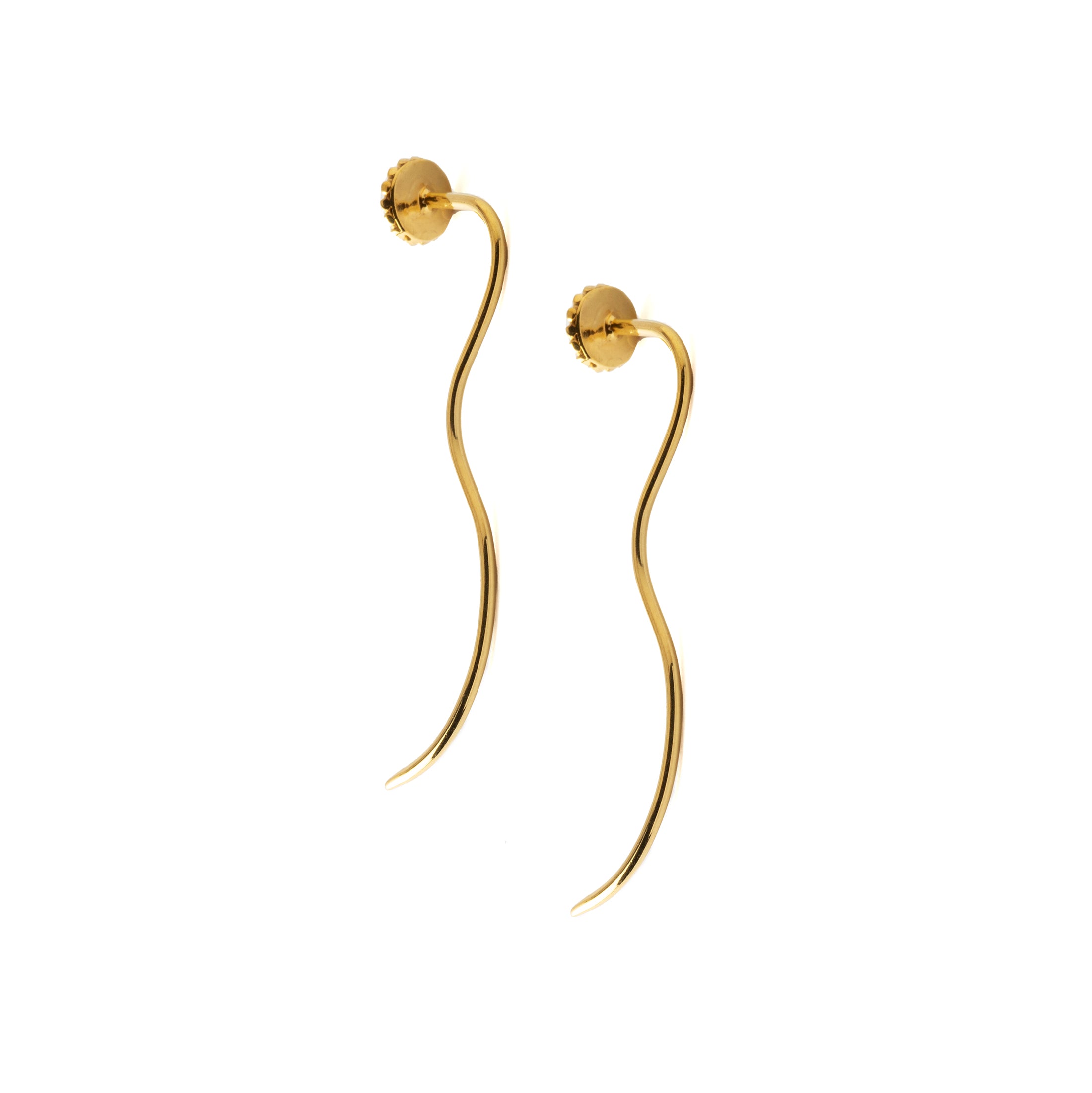 Gold Flower & Turquoise Stem Earrings back view