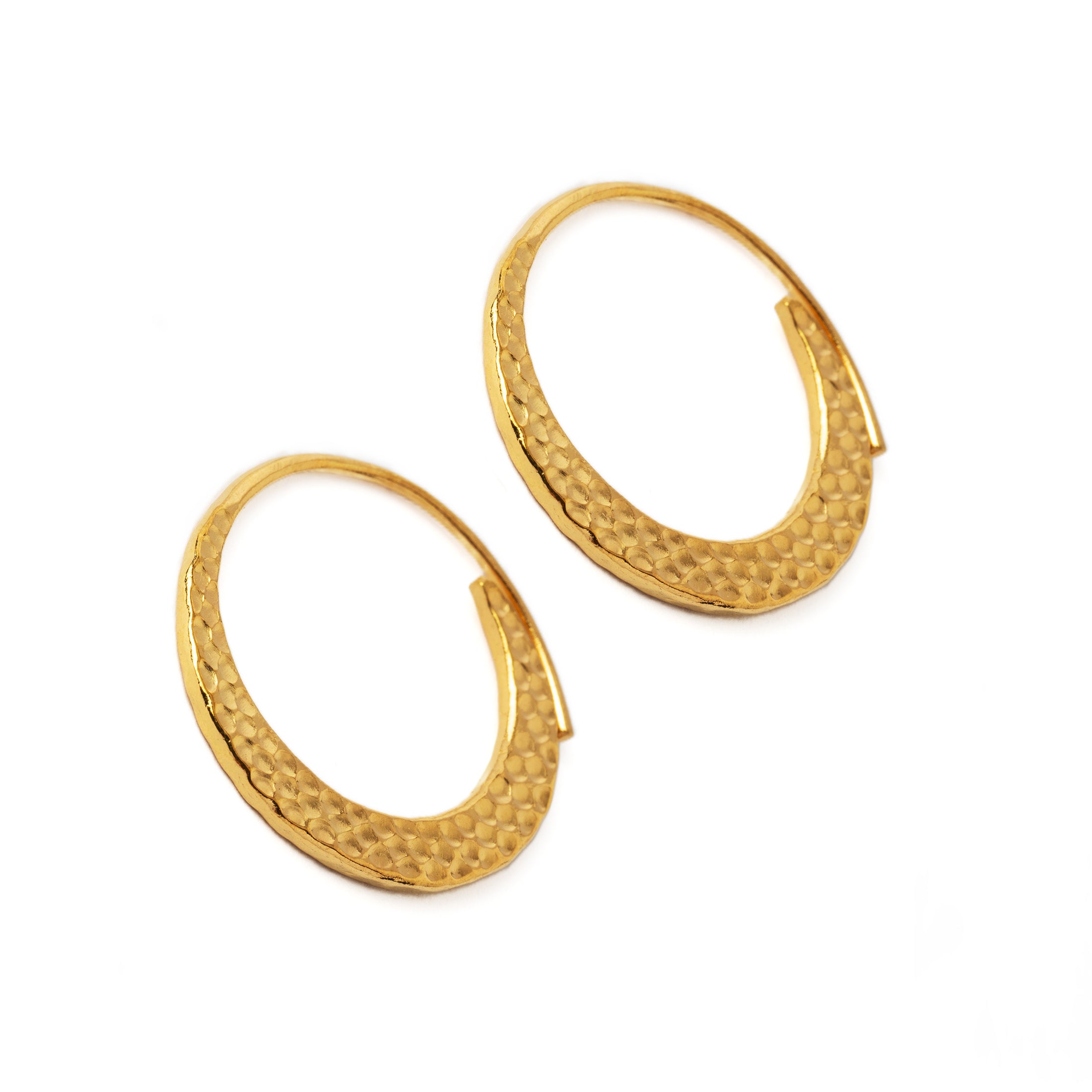 Gold Hammered Hoop Earrings side view