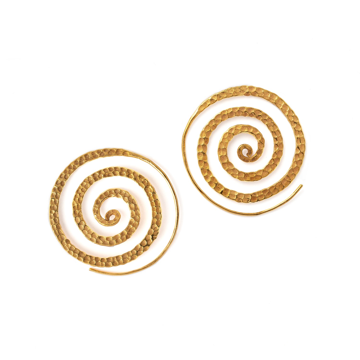 Gold Hammered Spiral Earrings frontal view