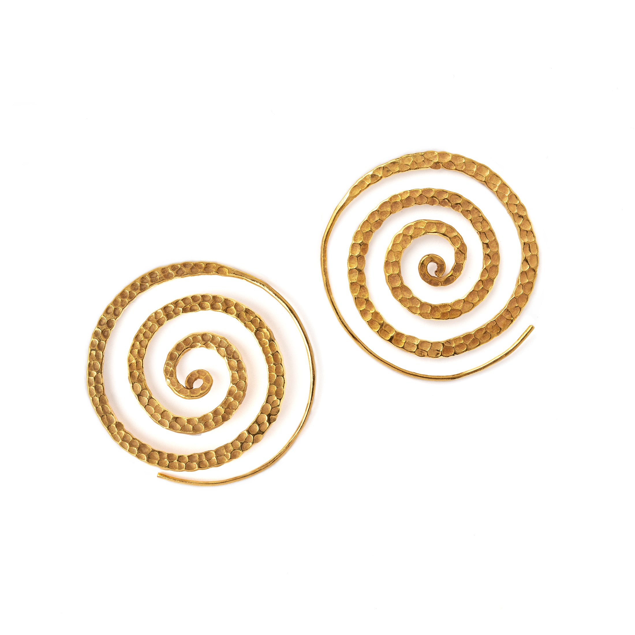  Gold Hammered Spiral Earrings frontal view