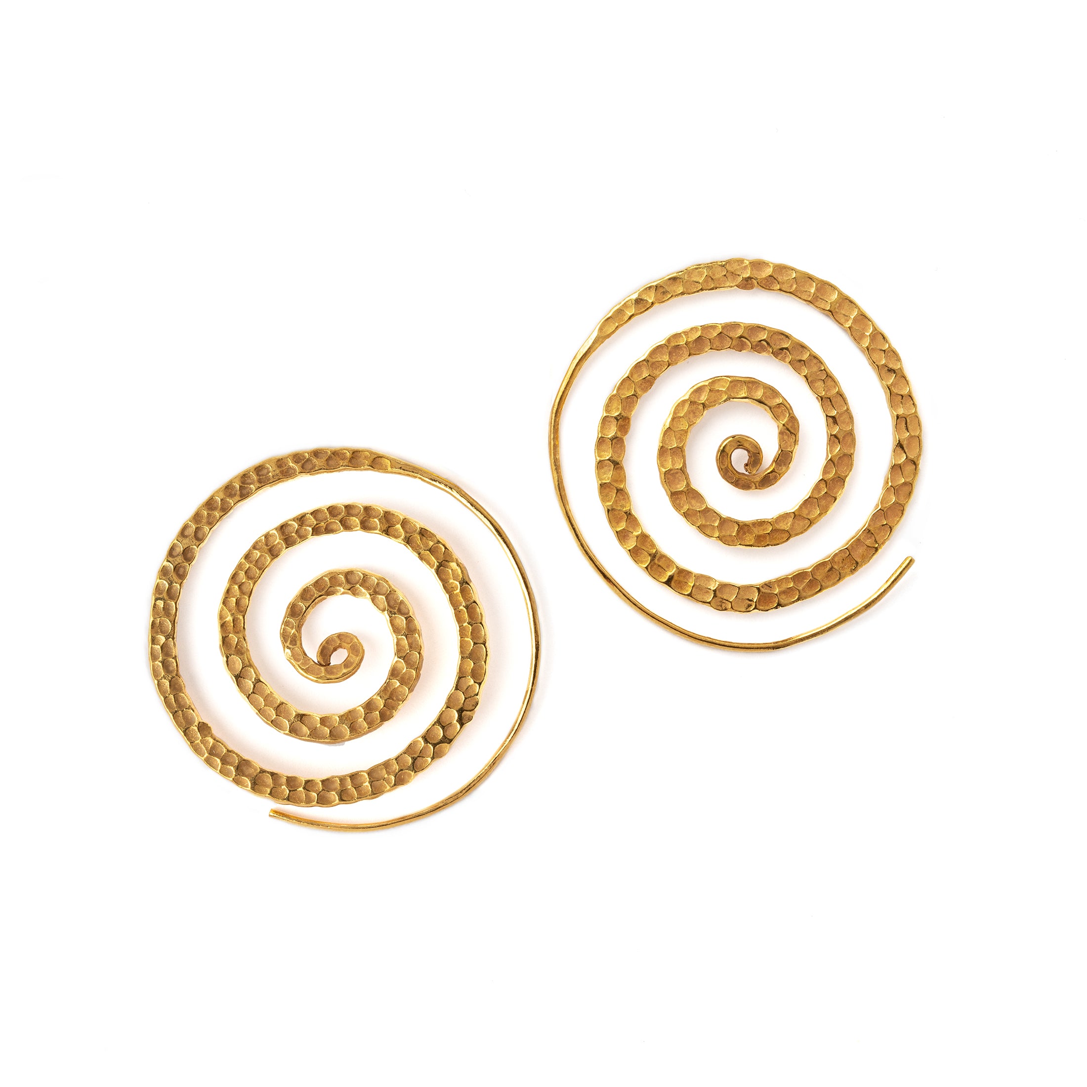 Gold Hammered Spiral Earrings frontal view