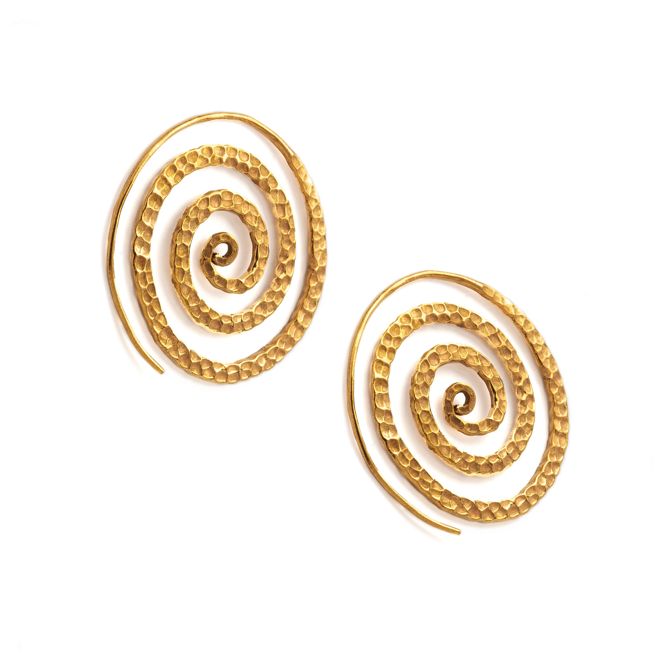 Gold Hammered Spiral Earrings side view