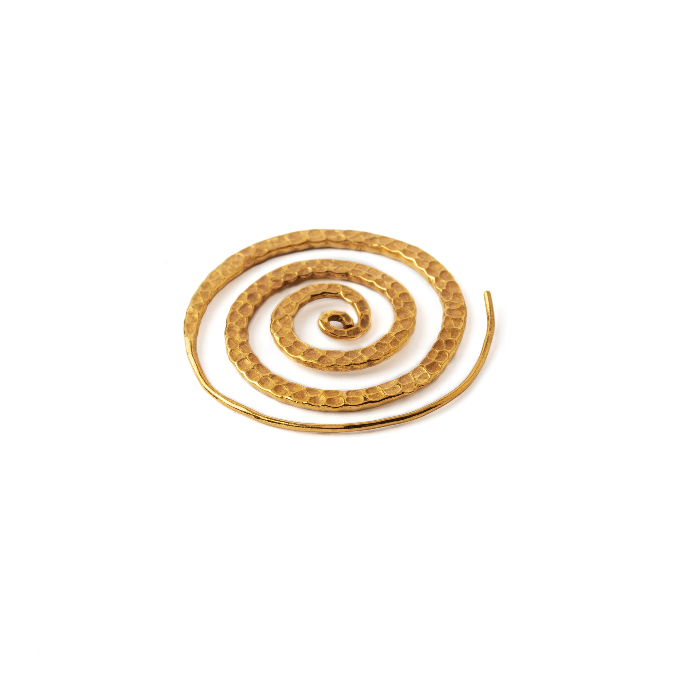 Gold Hammered Spiral Earrings side close up view