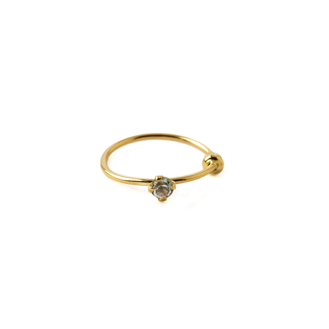 Gold Nose Ring with Aquamarine frontal view