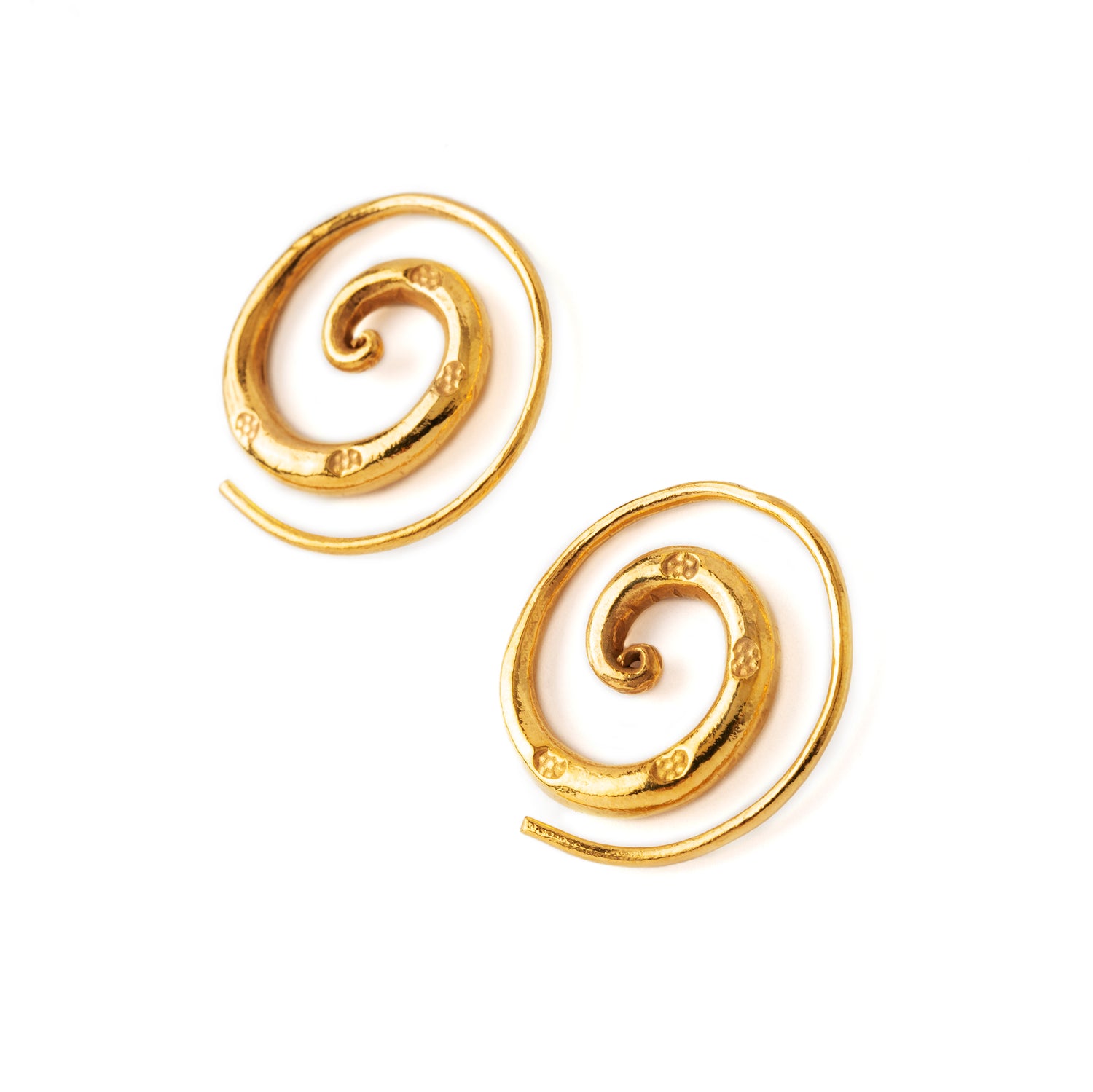 Stamped Gold Spiral Earrings side view