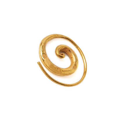 Stamped Gold Spiral Earrings side close up view