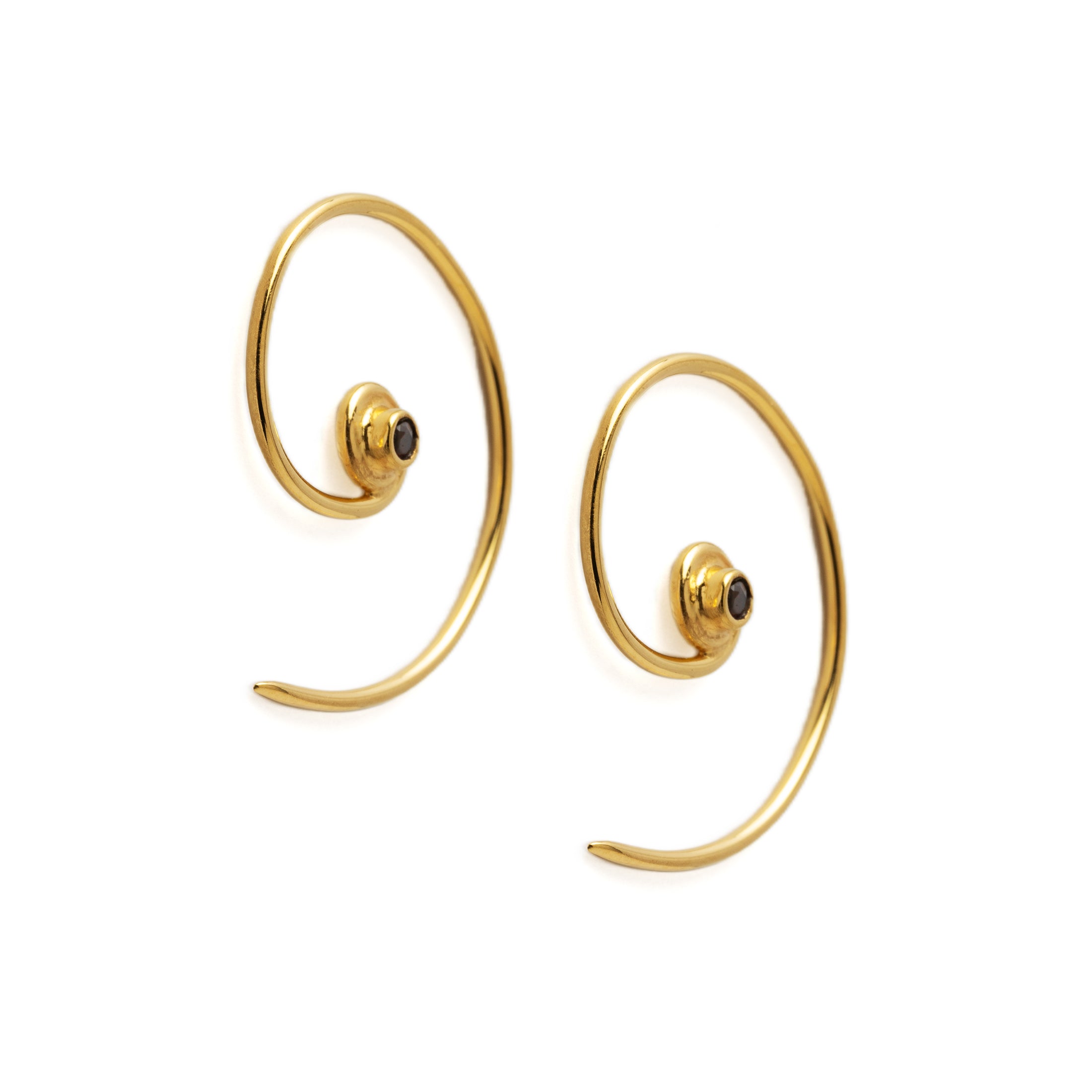 Gold & Garnet Koru Earrings right side view