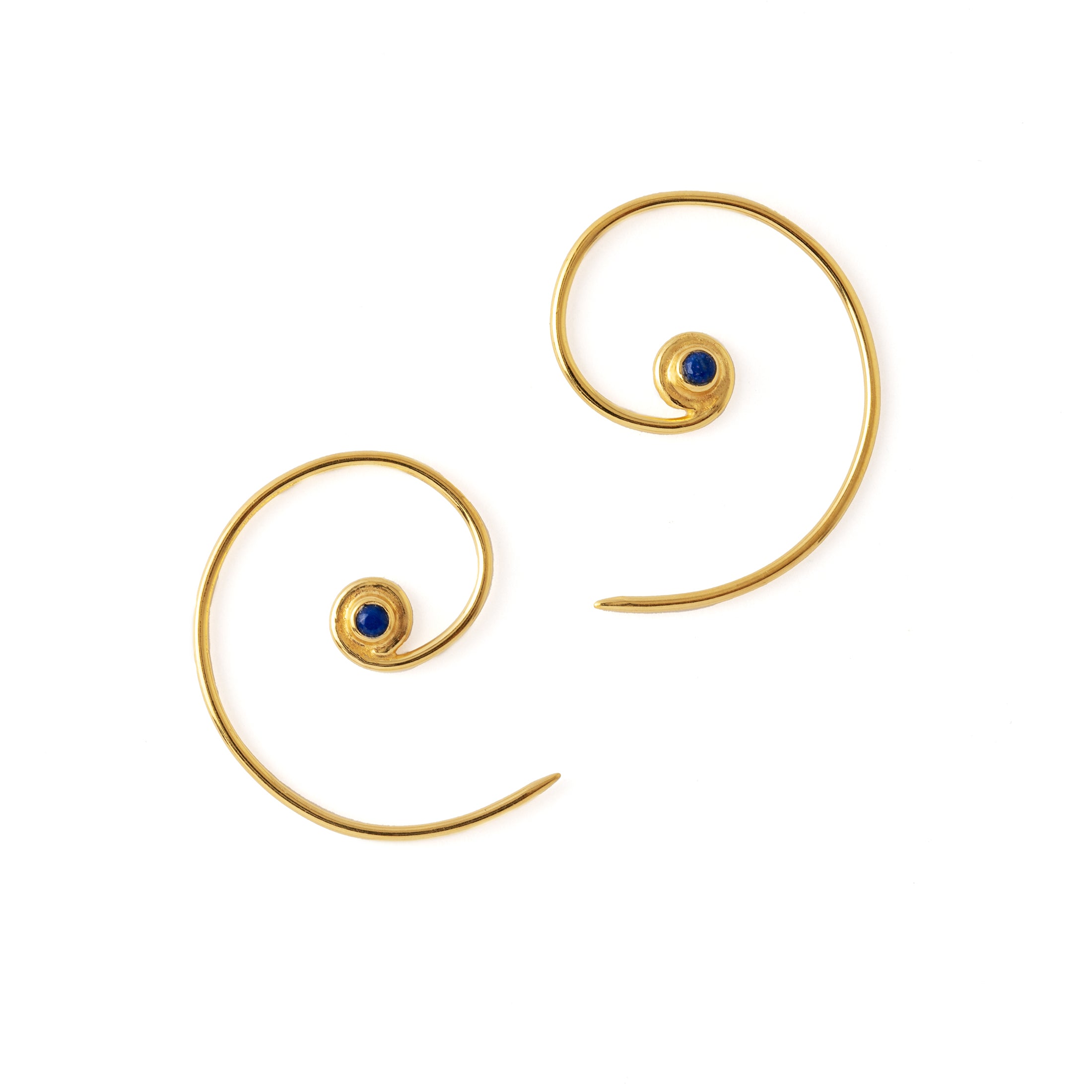 Gold &amp; Lapis Koru Earrings frontal view