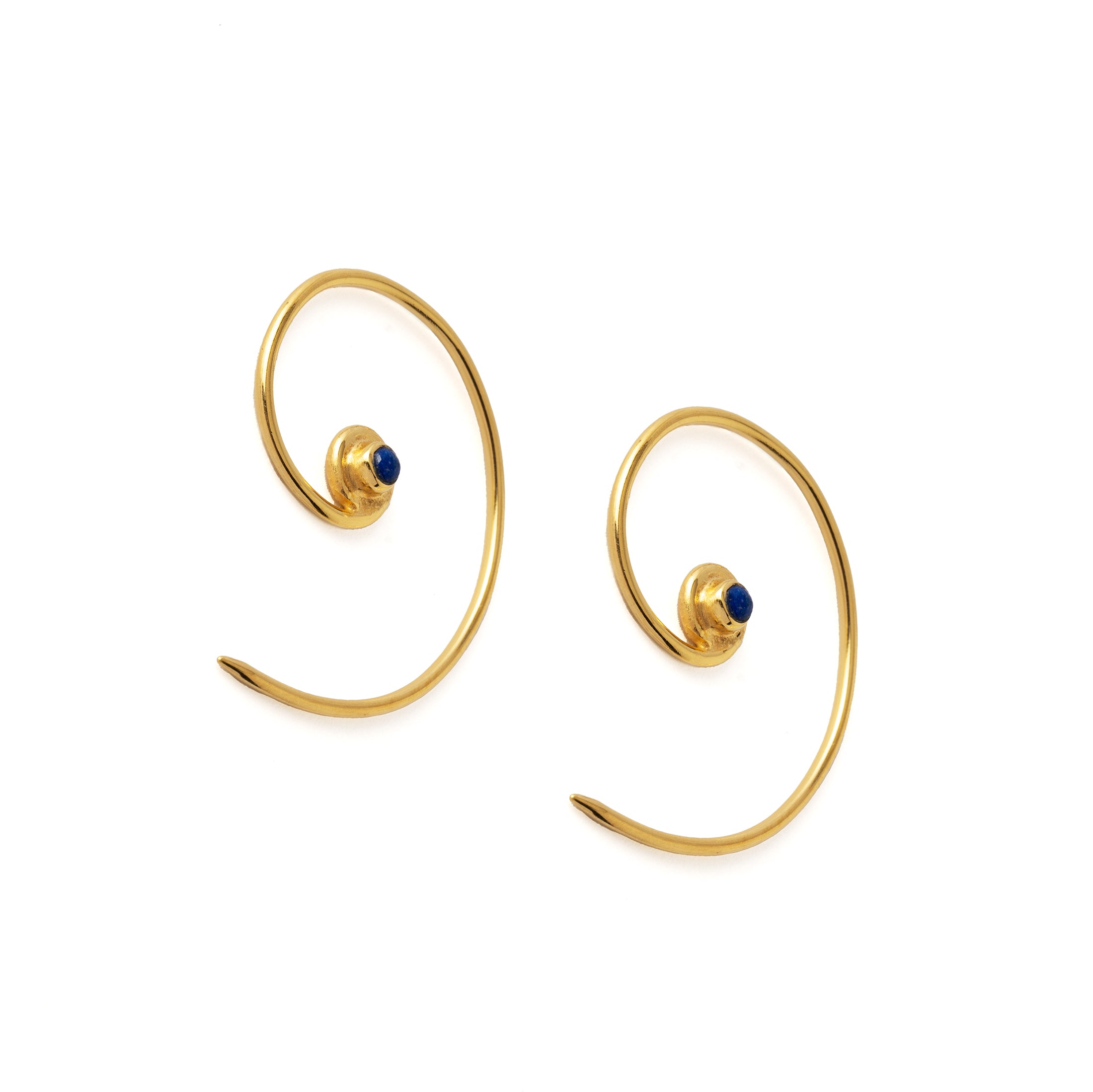 Gold & Lapis Koru Earrings right side view