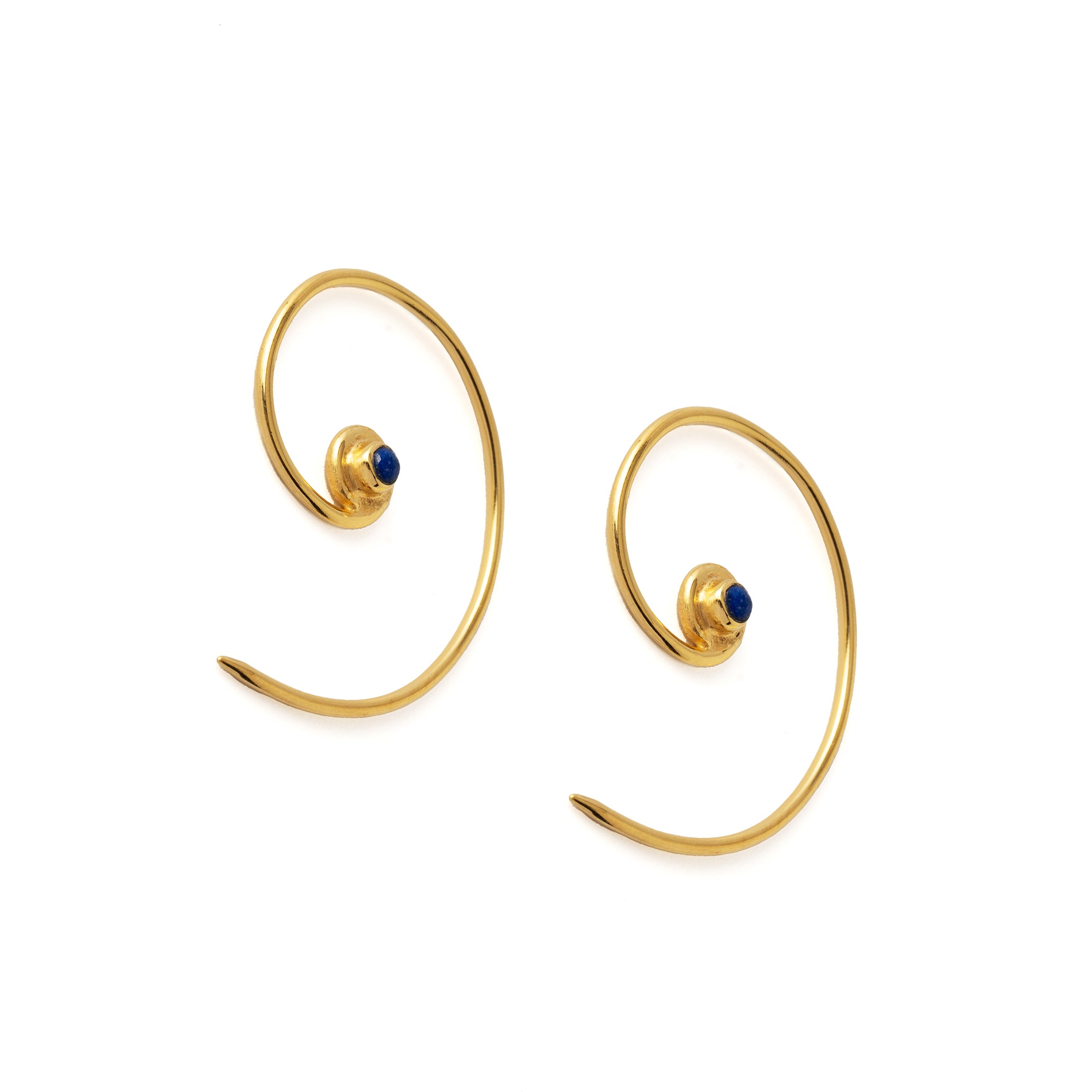 Gold &amp; Lapis Koru Earrings right side view