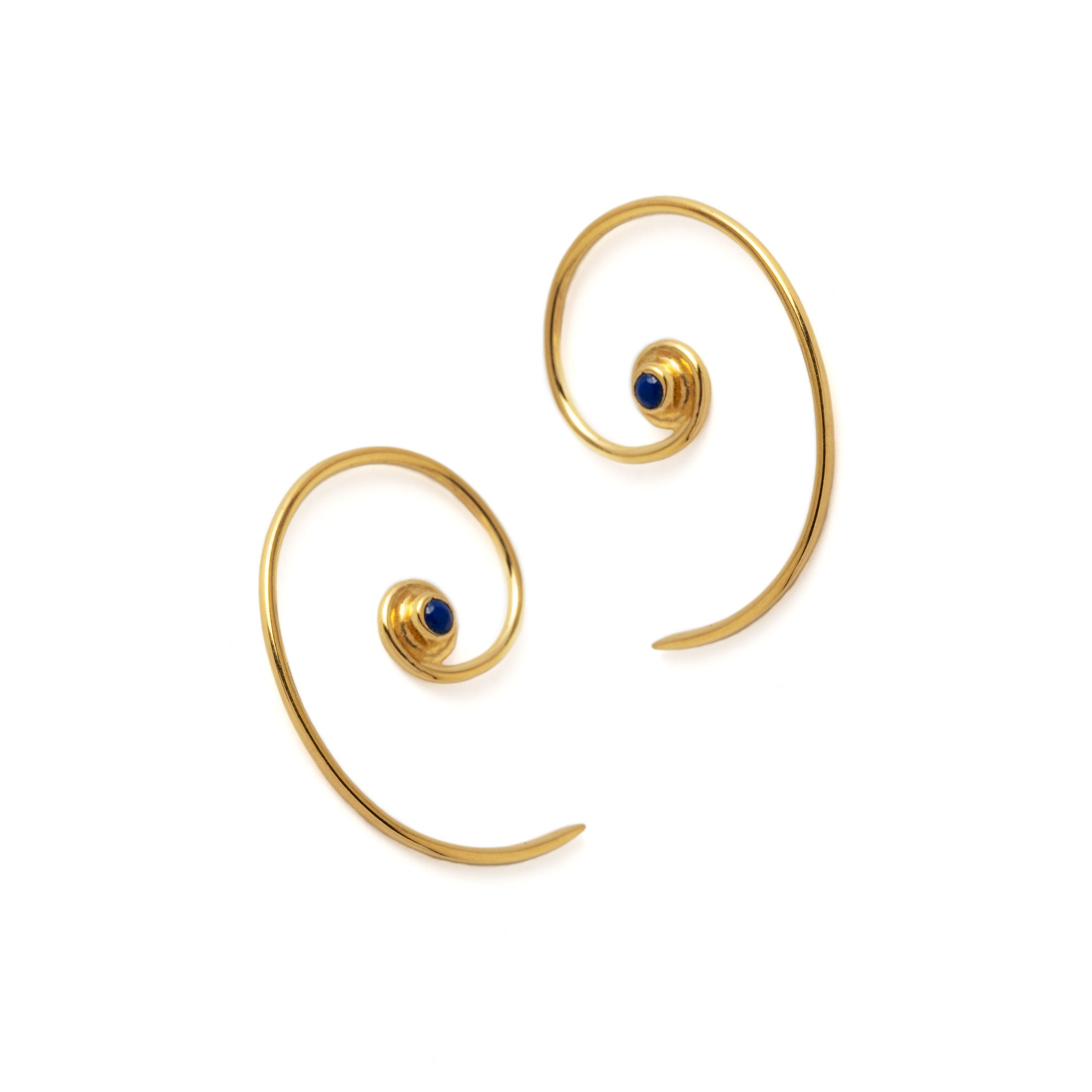 Gold & Lapis Koru Earrings right and left view