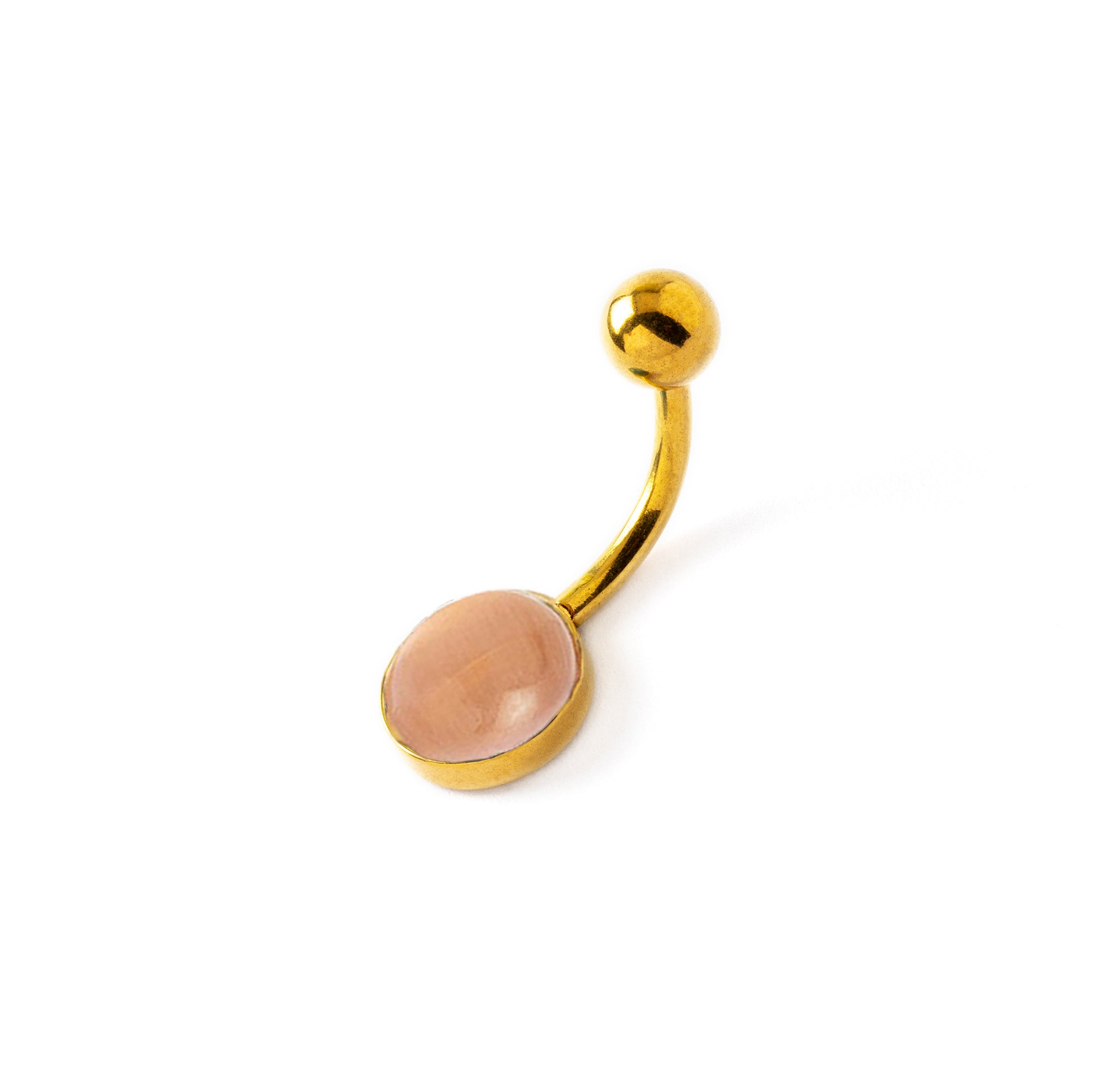 Gold surgical steel Belly Bar with Rose Cat Eye right side view
