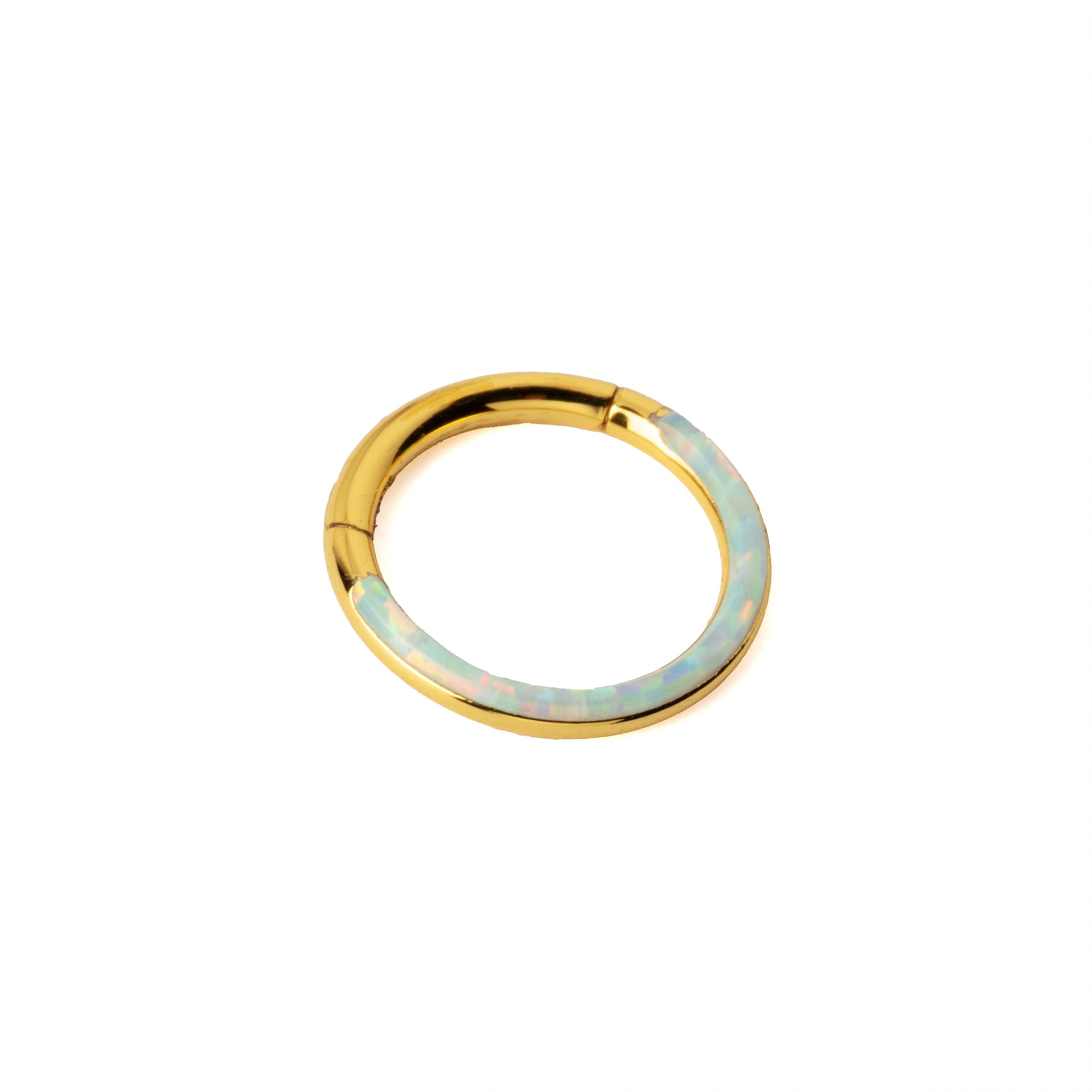 Golden Clicker Ring with Opal crescent right side view