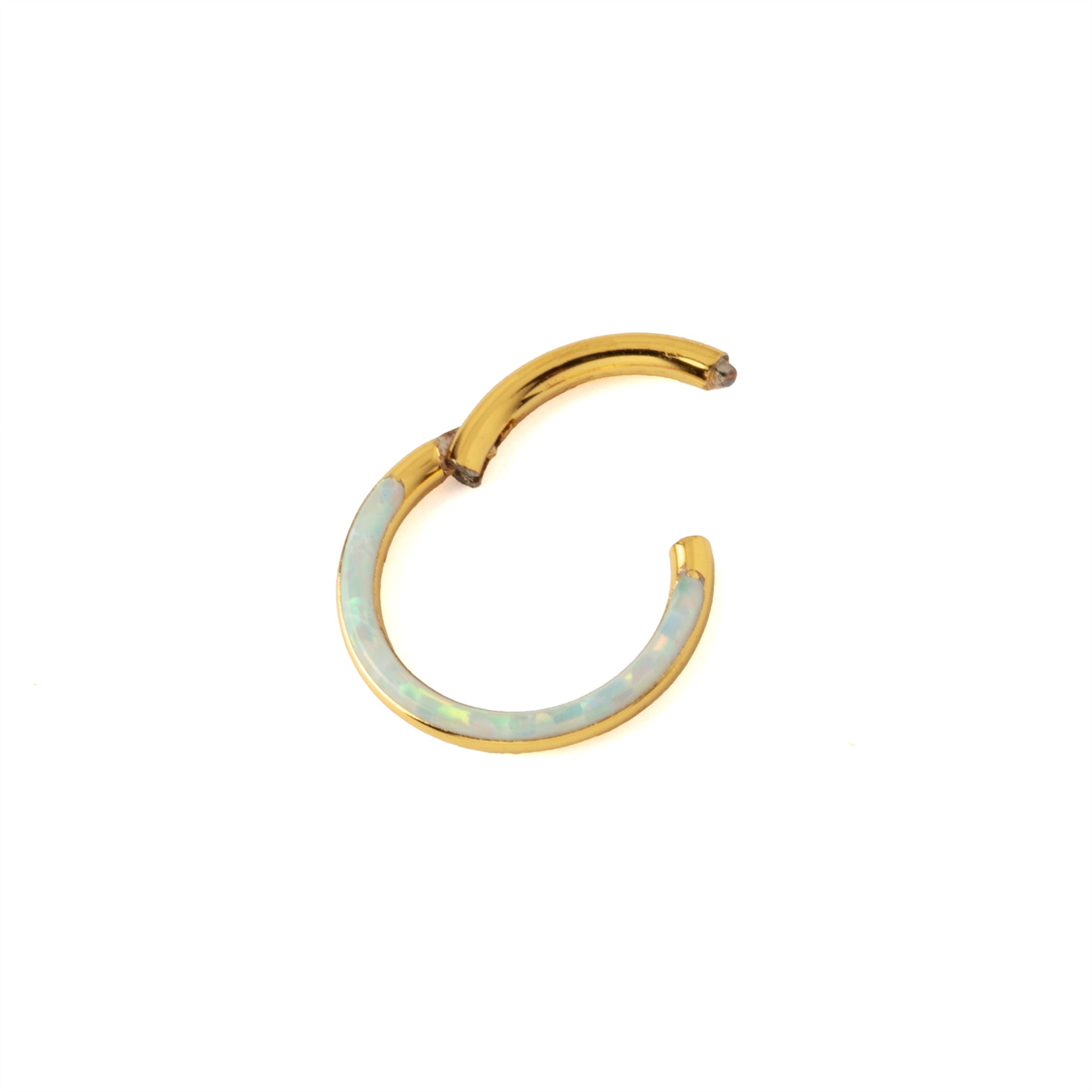 Golden Clicker Ring with Opal crescent open clasp view