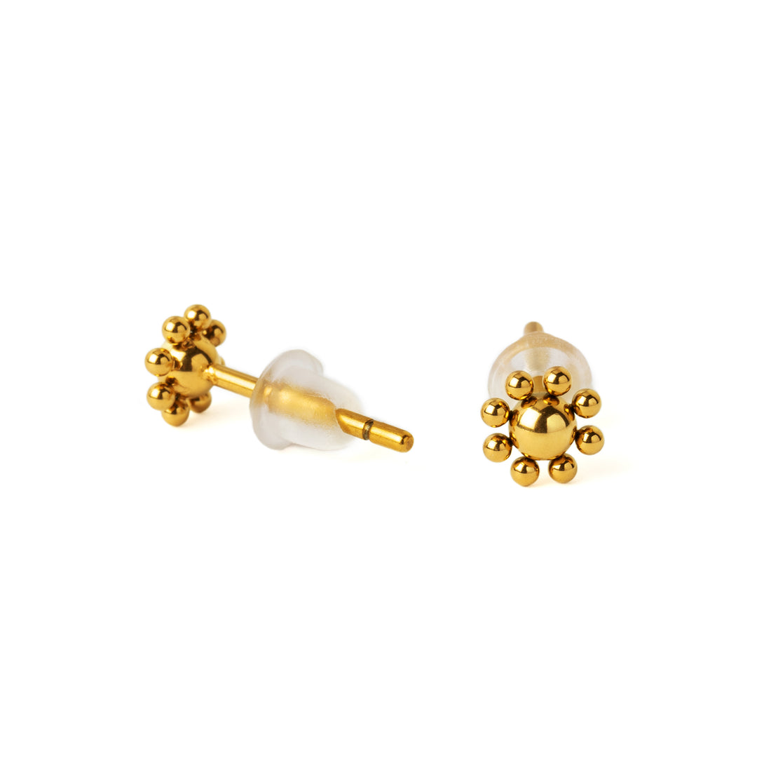 Golden Daisy Ear Studs front and back view