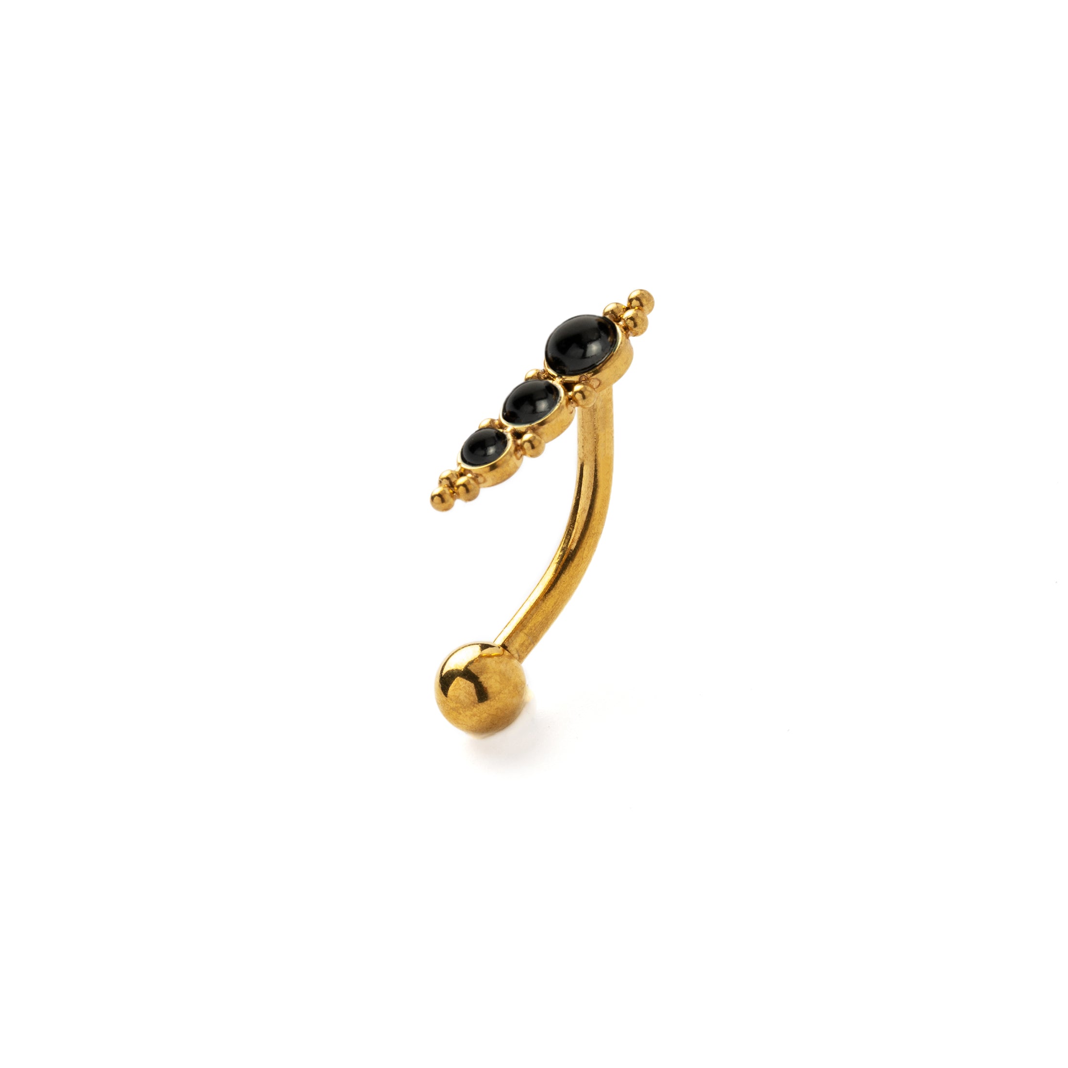 Deva Golden Navel Piercing with Onyx left side view